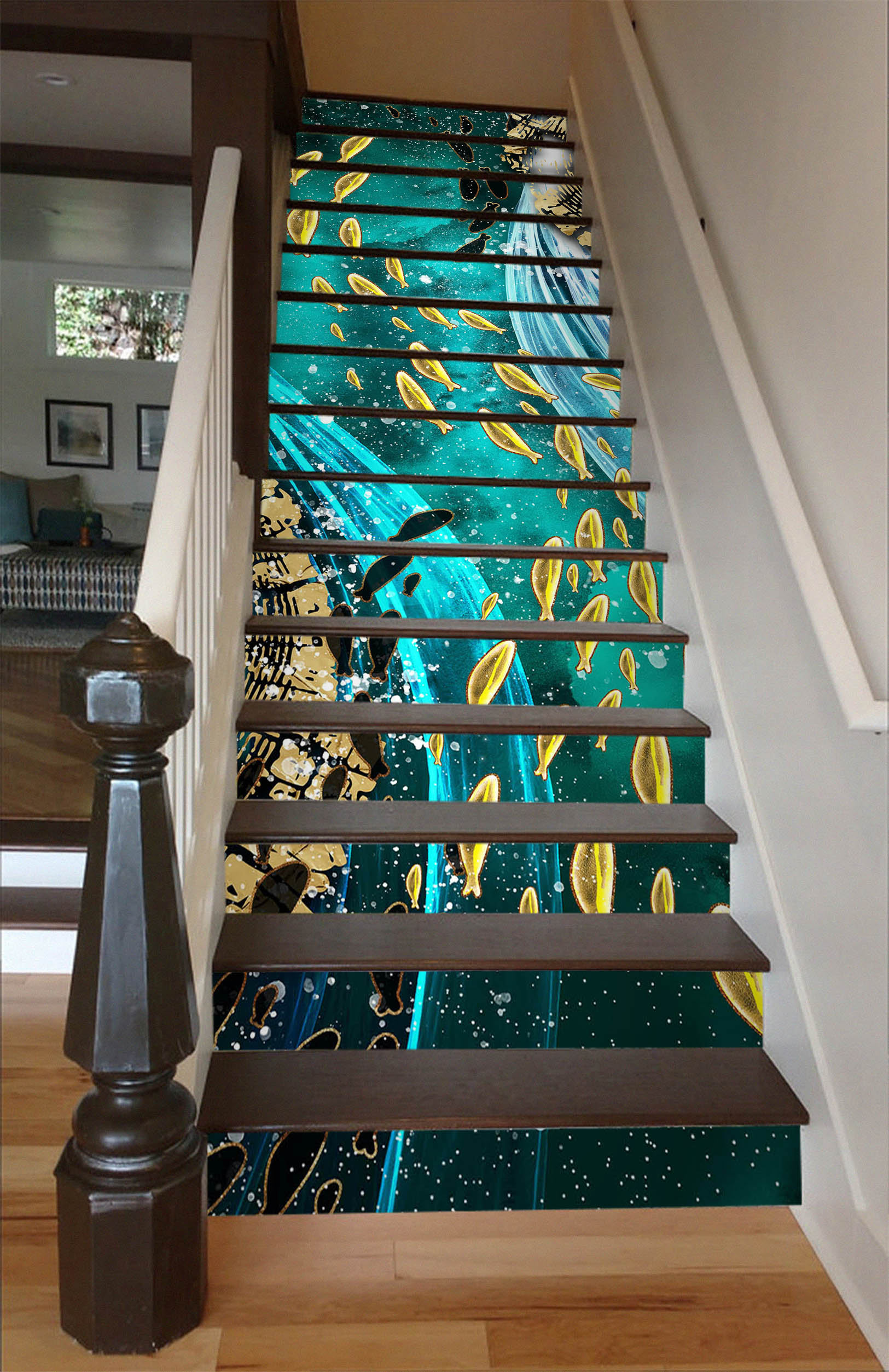 3D Fluorescent Yellow Fish 611 Stair Risers