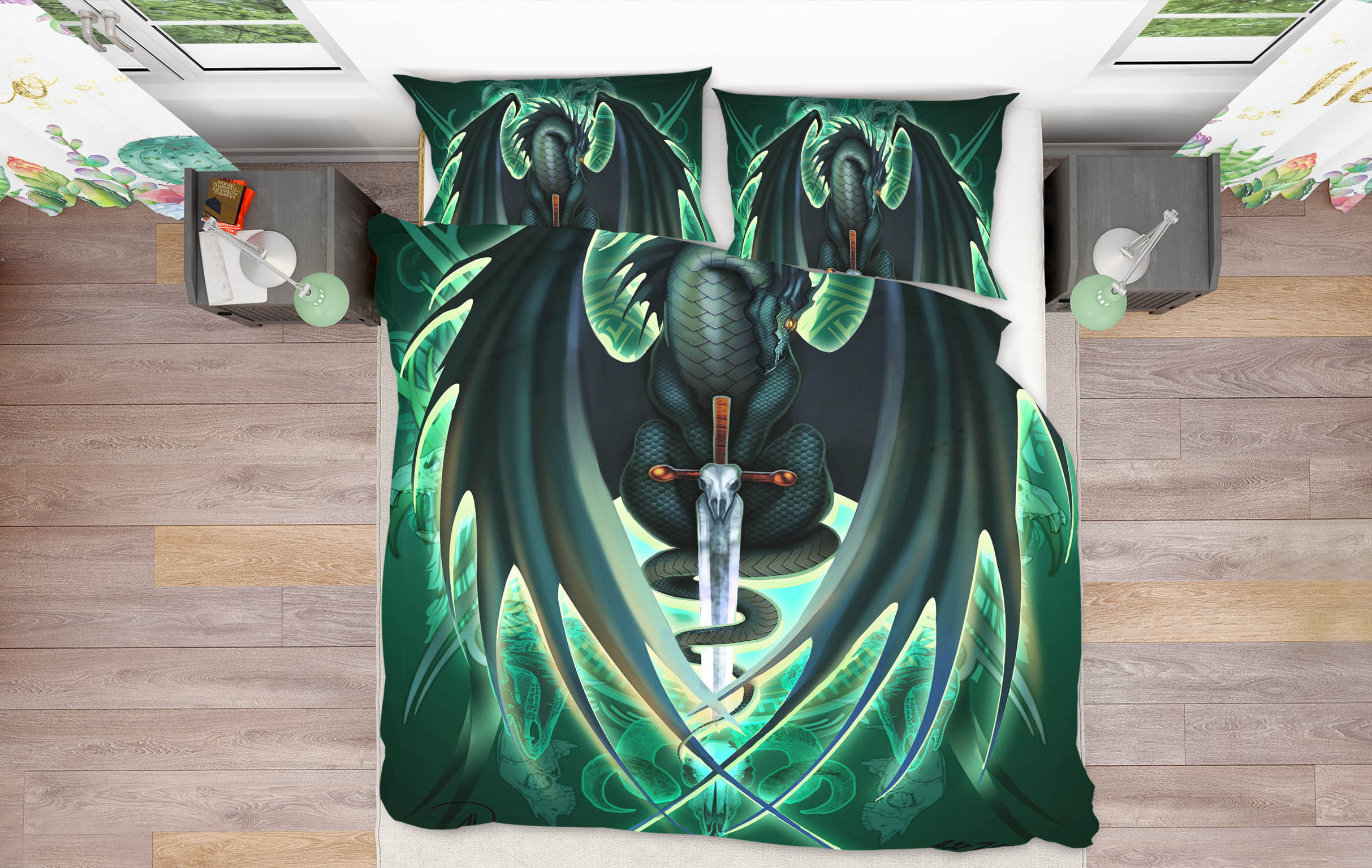 3D Green Dragon 8326 Ruth Thompson Bedding Bed Pillowcases Quilt Cover Duvet Cover