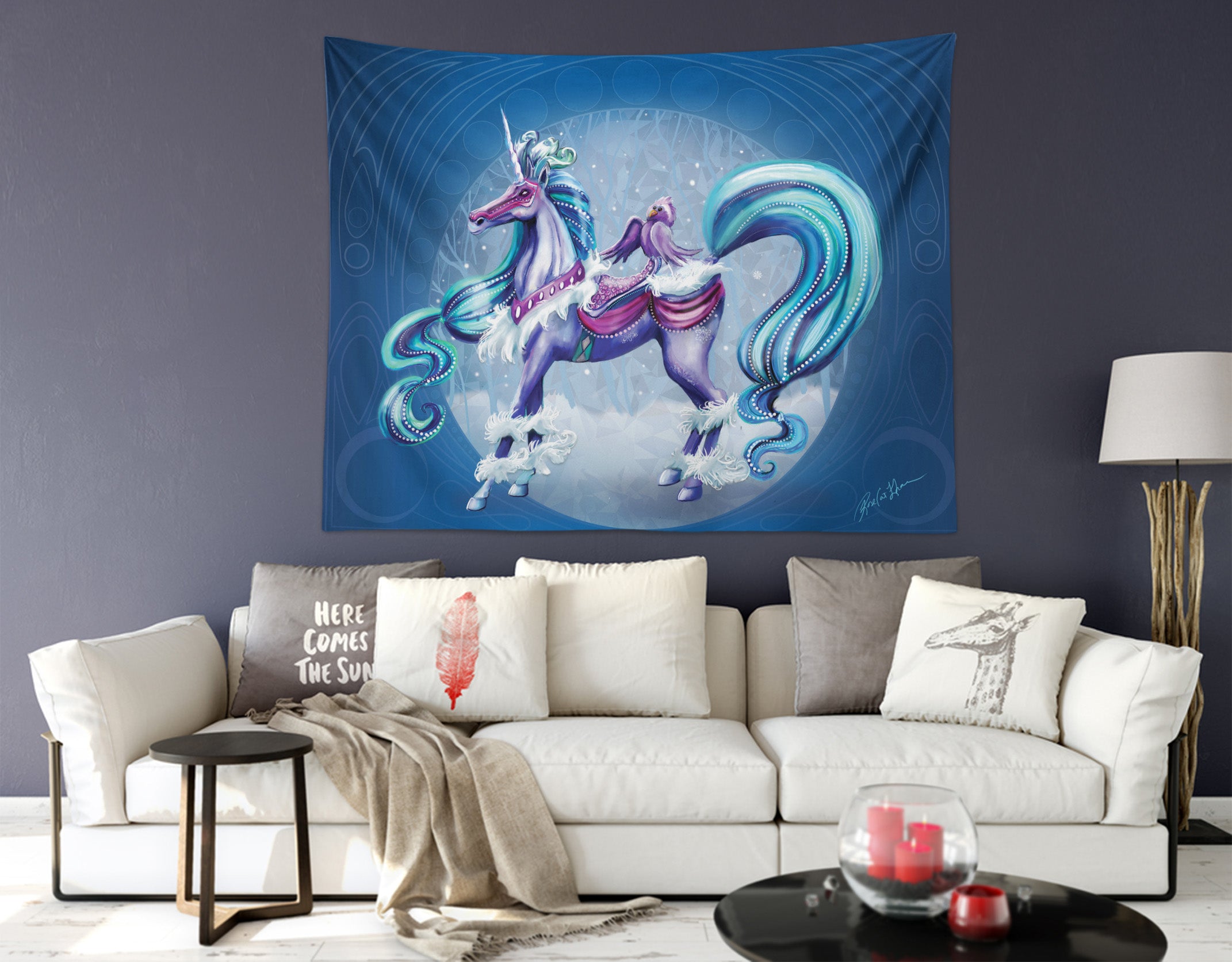 3D Winter Unicorn 5212 Rose Catherine Khan Tapestry Hanging Cloth Hang