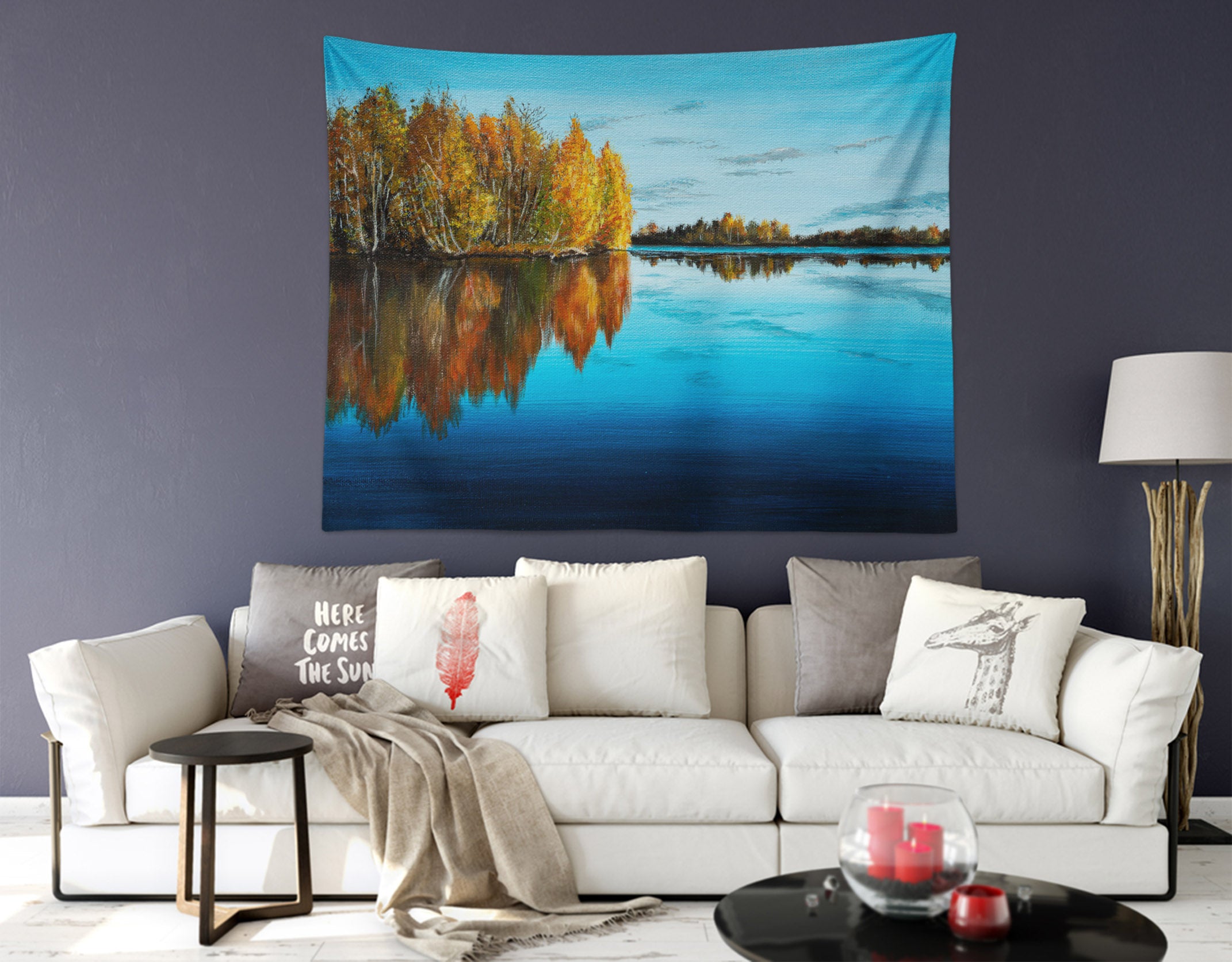 3D Blue Lake Trees 559 Marina Zotova Tapestry Hanging Cloth Hang