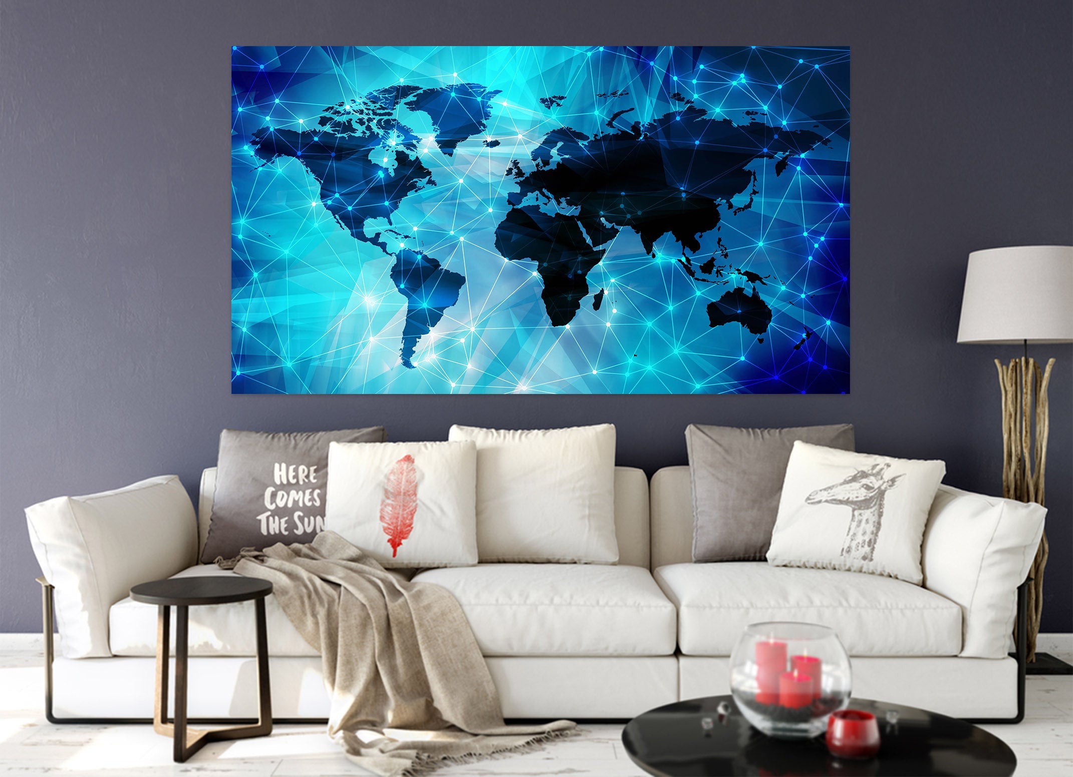 3D Black Land 278 World Map Wall Sticker