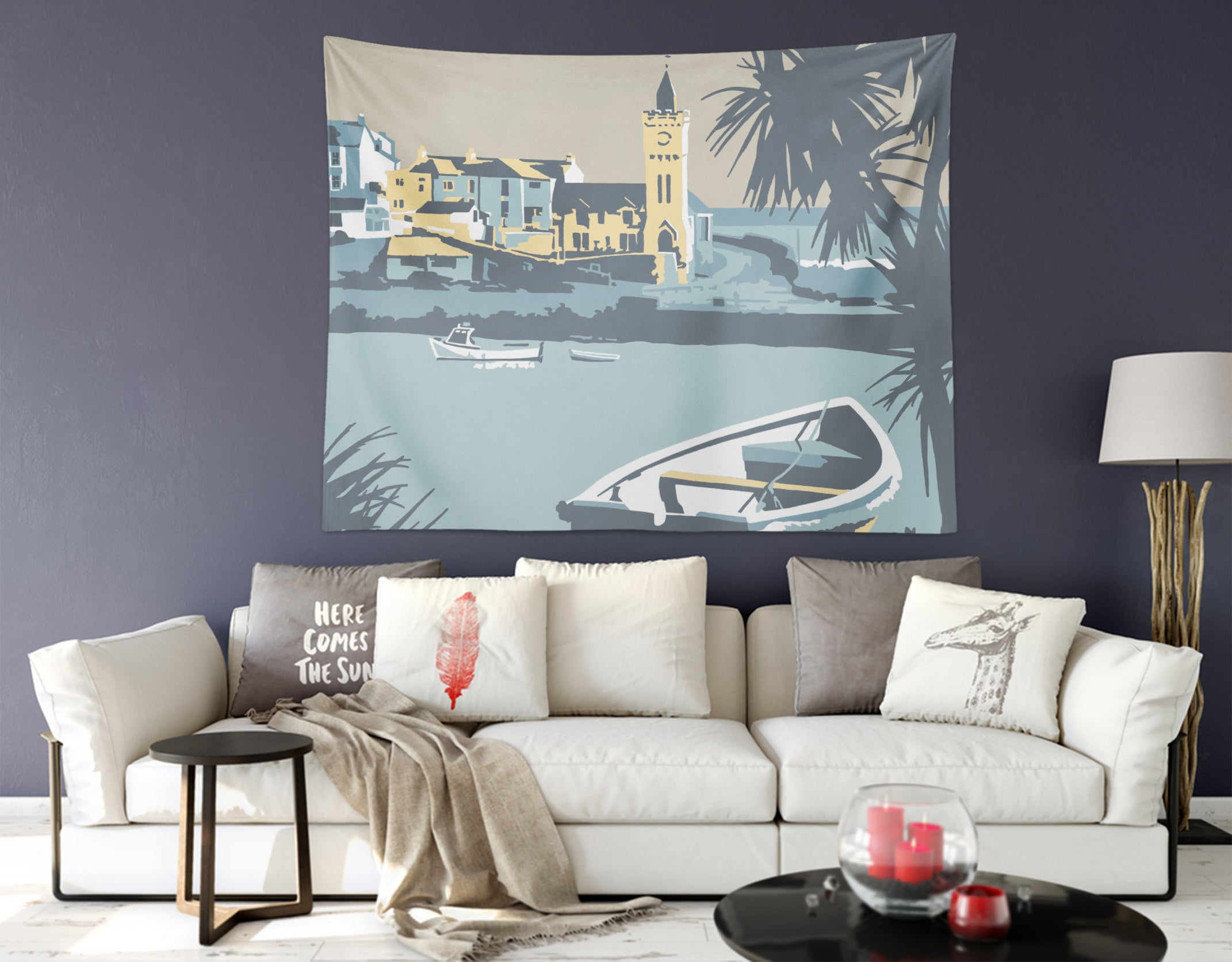 3D Blue Lake Boat 1030 Steve Read Tapestry Hanging Cloth Hang