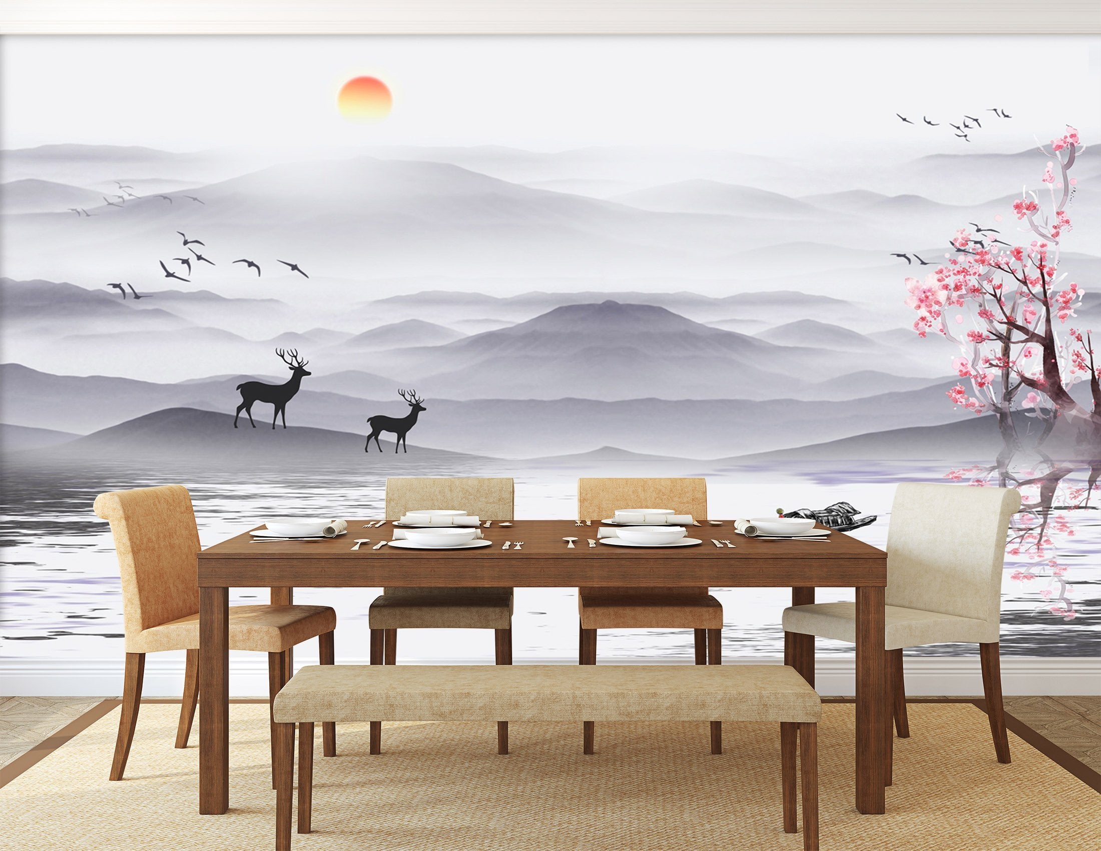 3D Sun Mountain Deer 699 Wallpaper AJ Wallpaper 2