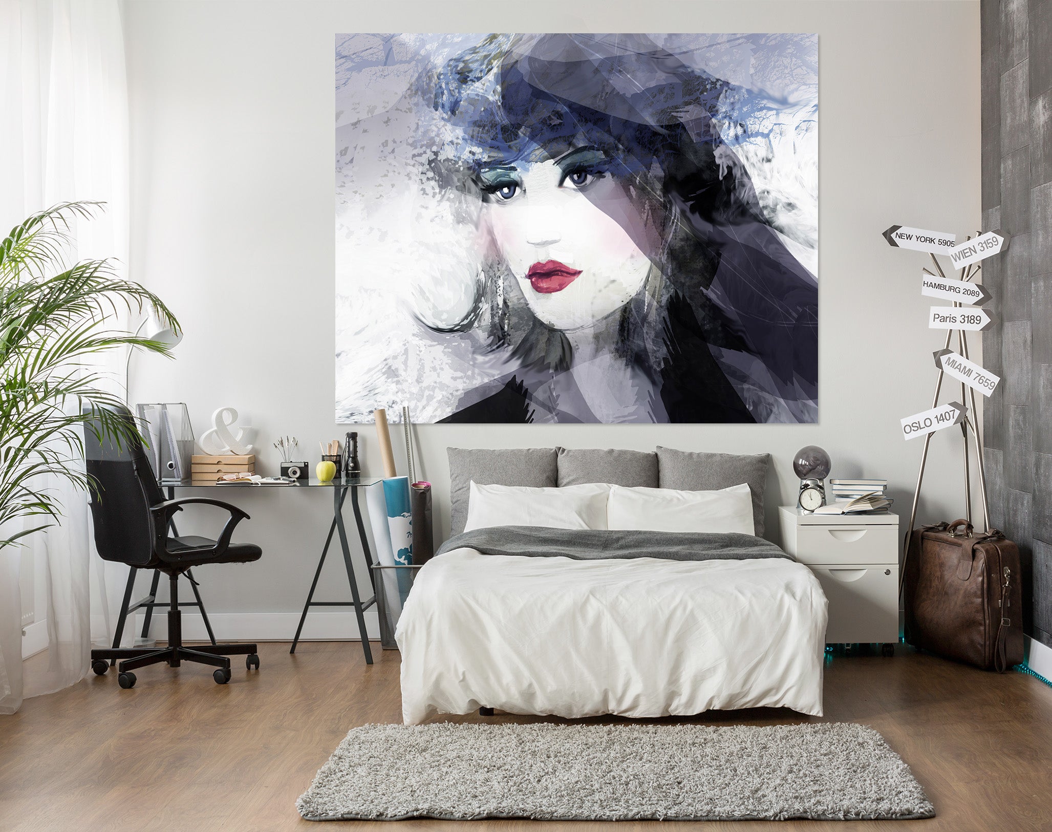 3D Woman Black Hat 1003 Wall Sticker