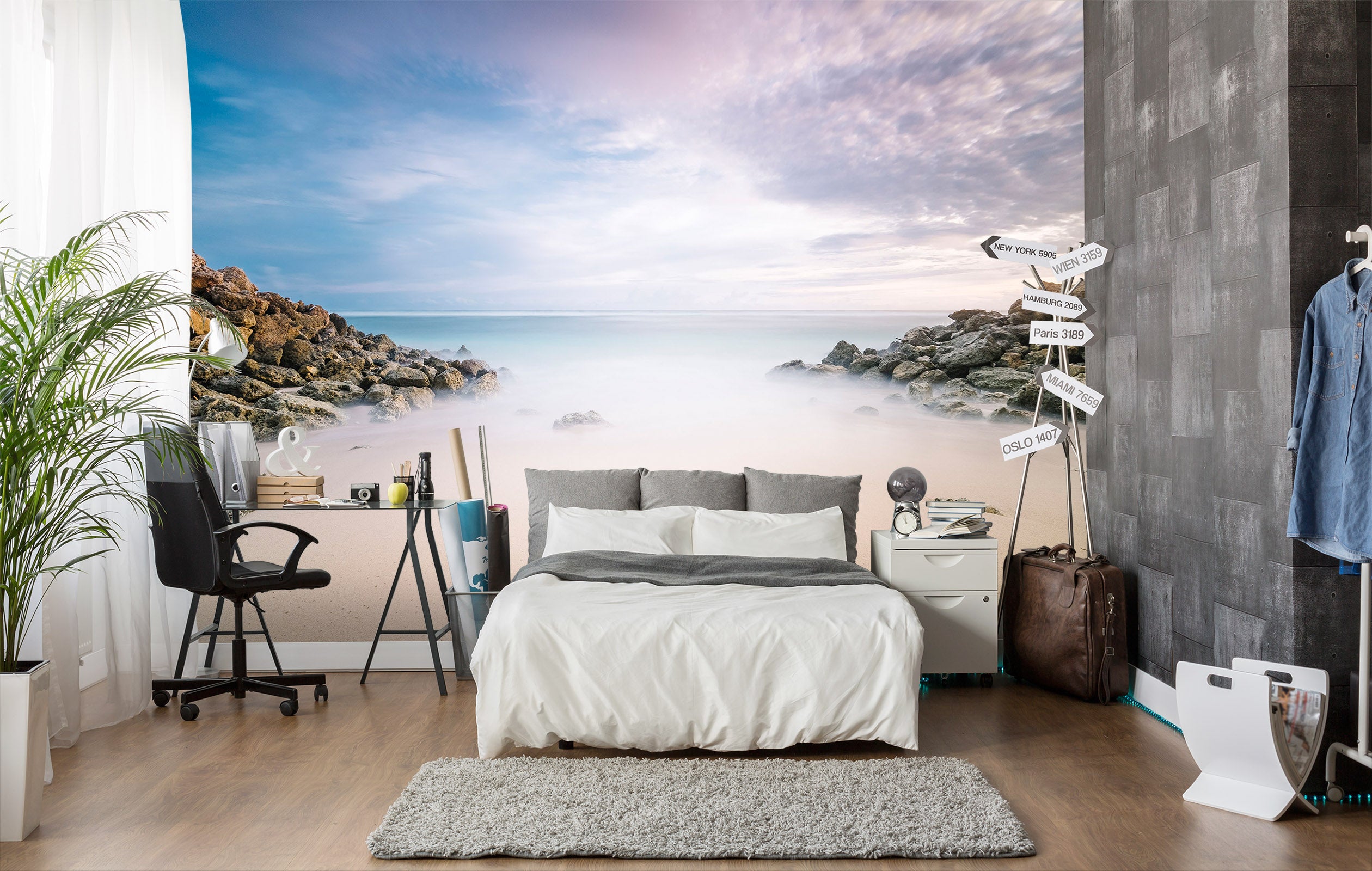 3D White Clouds Beach 106 Wall Murals