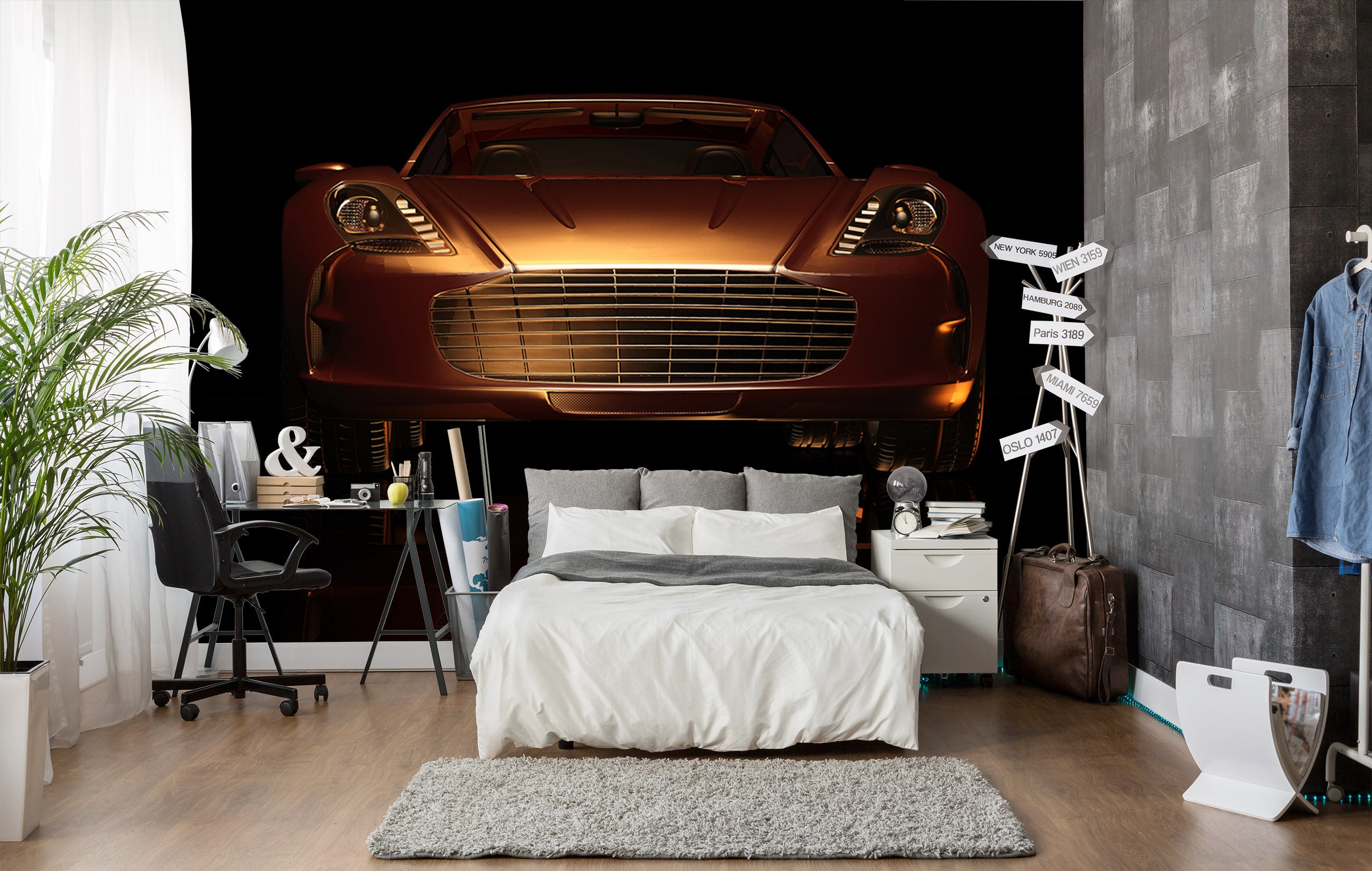 3D Golden Sports Car 192 Vehicle Wall Murals