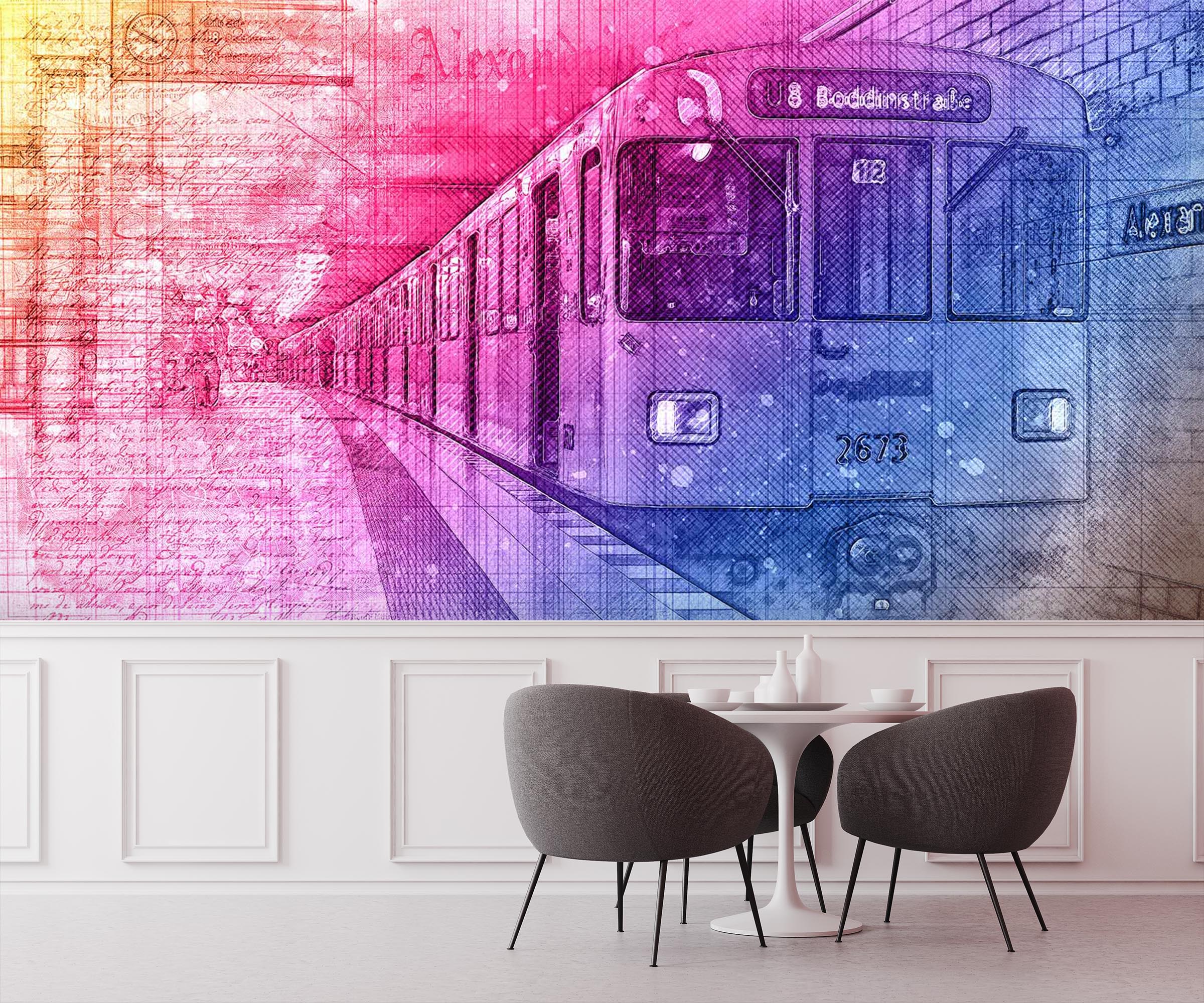 3D Red Train Pattern 046 Vehicle Wall Murals