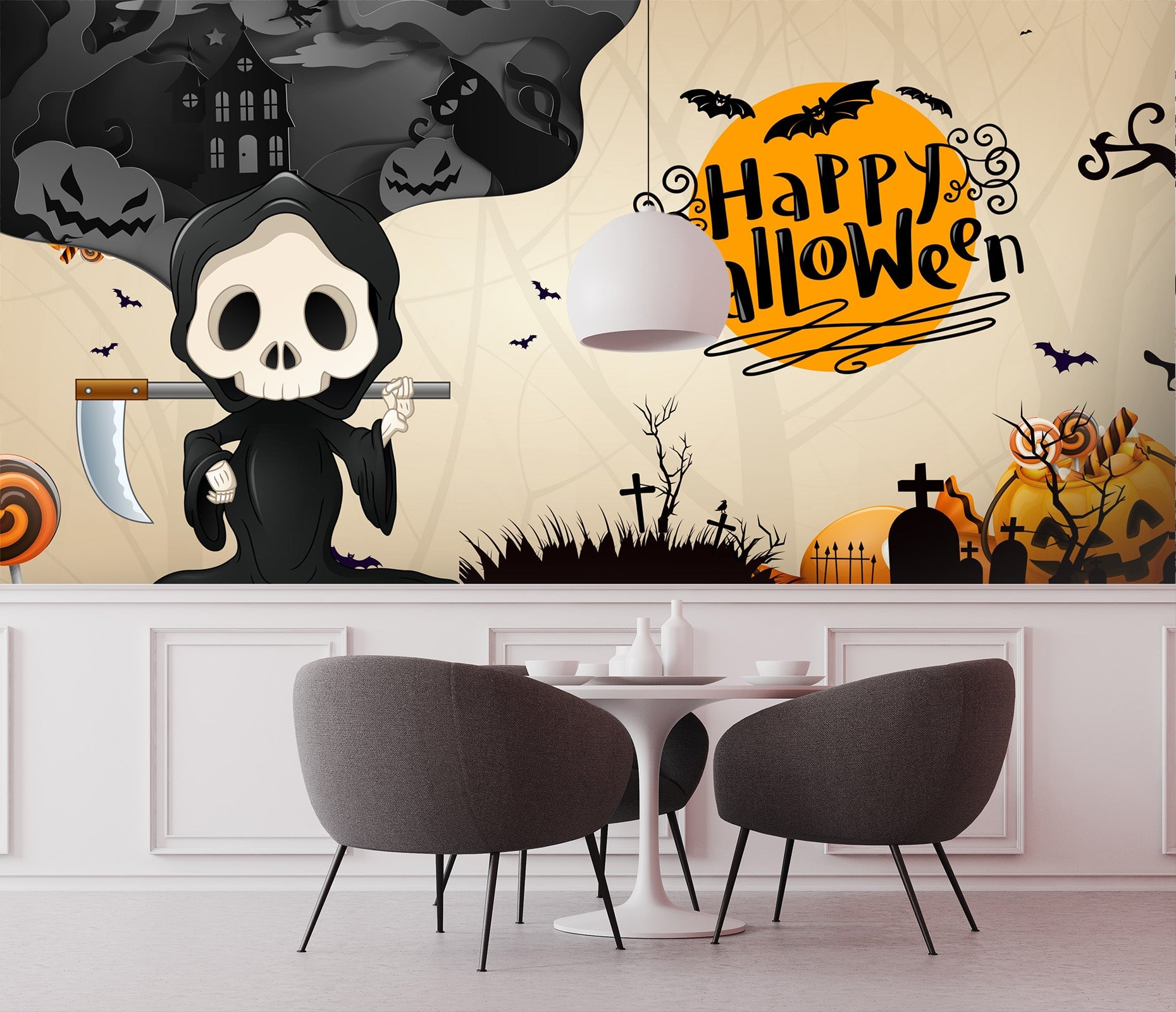 3D Cartoon Sickle Pumpkin 1018 Halloween Wall Murals Wallpaper AJ Wallpaper 2