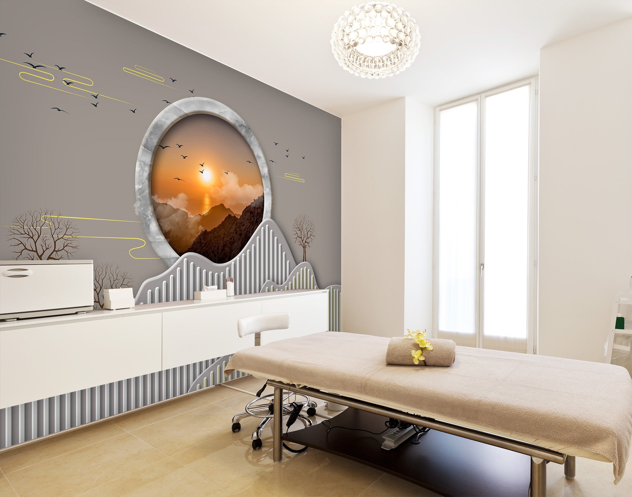 3D Dusk Mountain Bird 069 Wall Murals