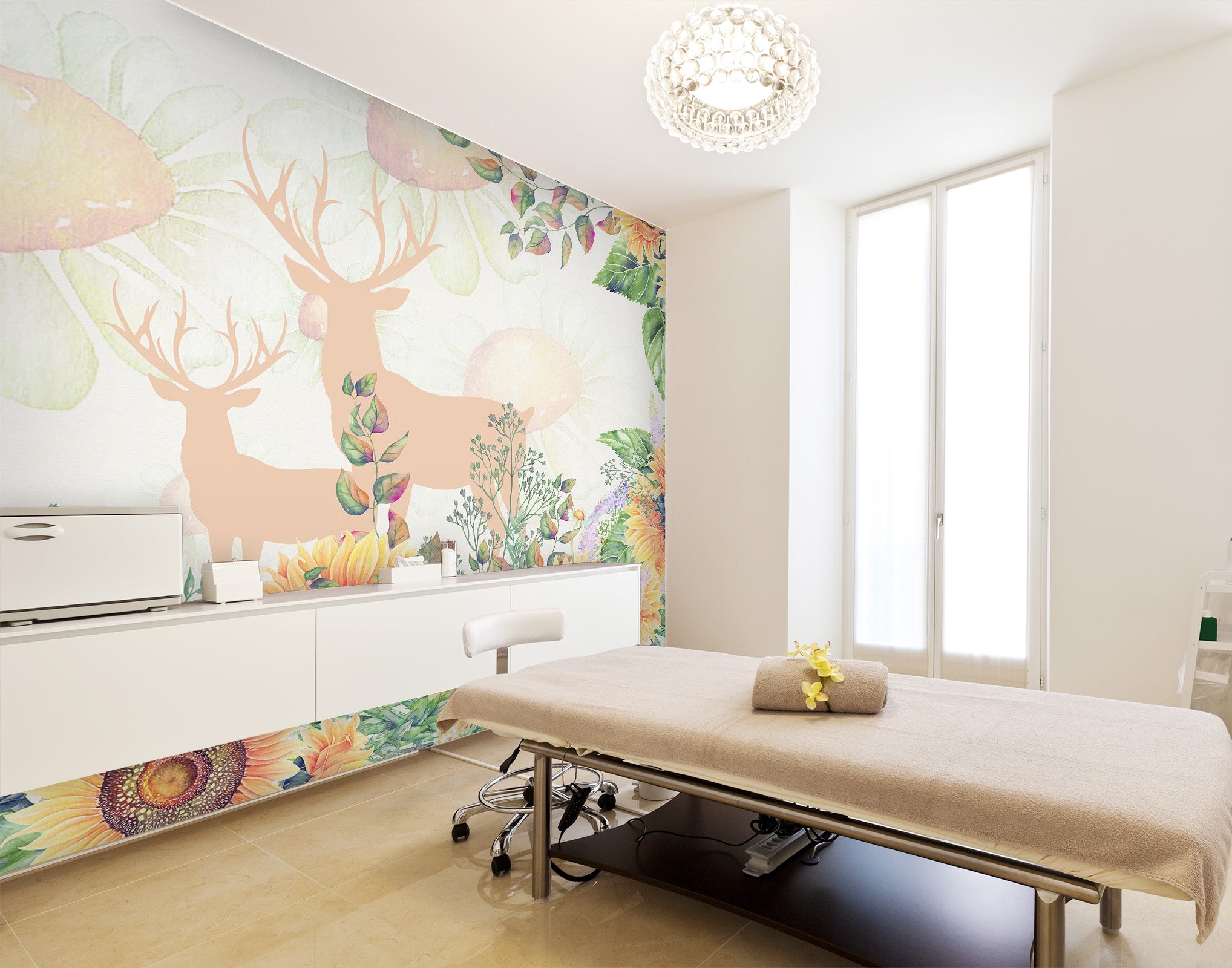 3D Sunflower Deer 071 Wall Murals