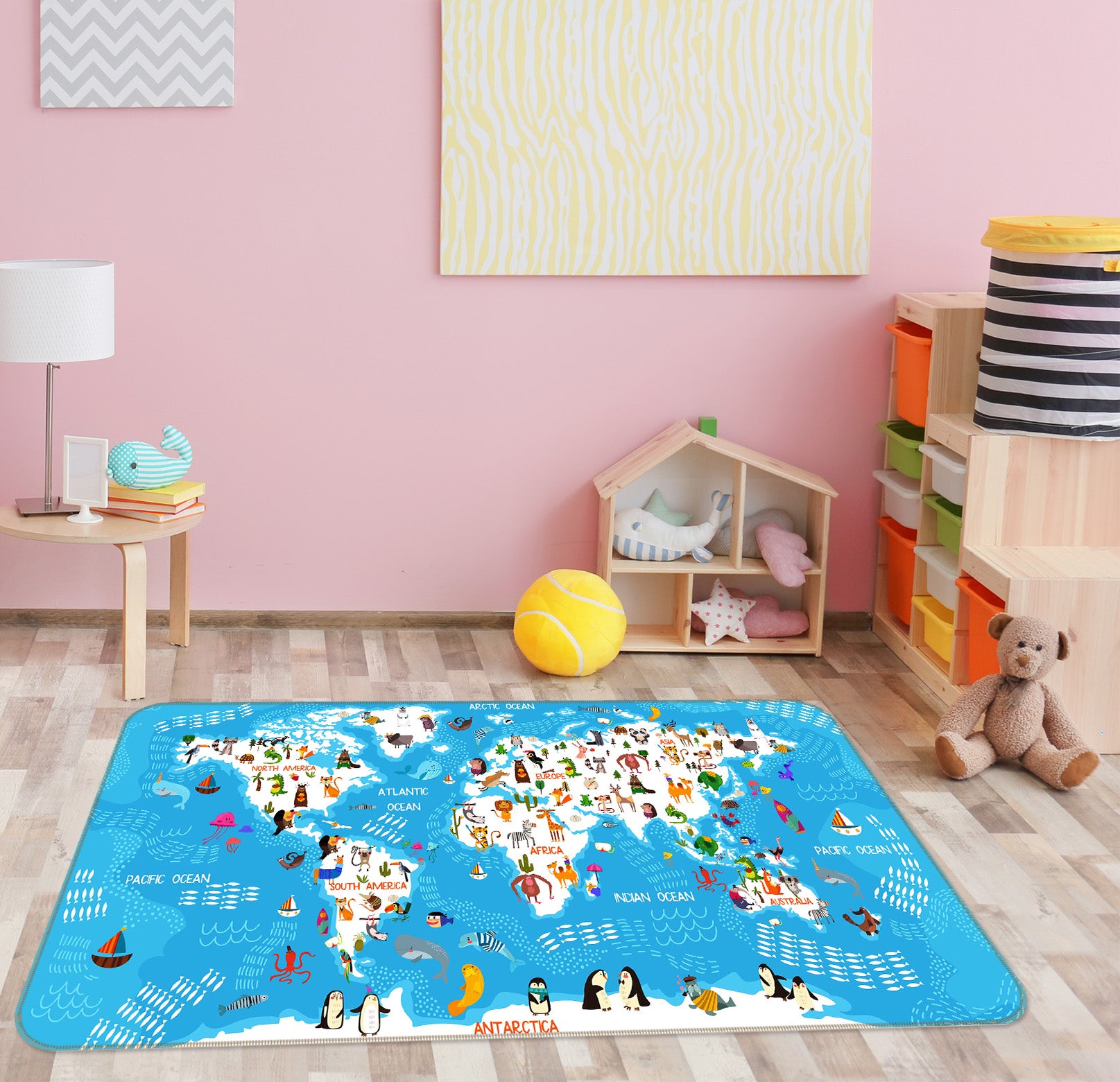 3D Animal Park 269 World Map Non Slip Rug Mat