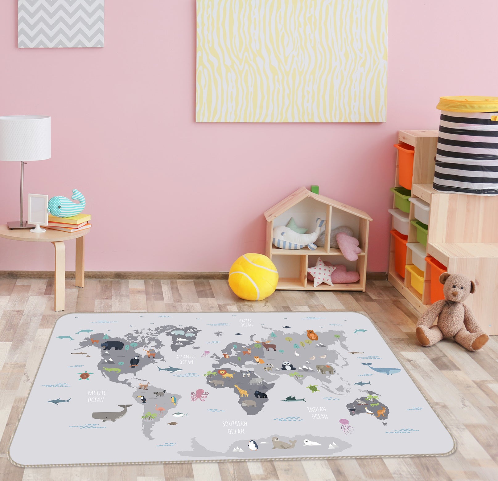 3D Grey Abstract 285 World Map Non Slip Rug Mat
