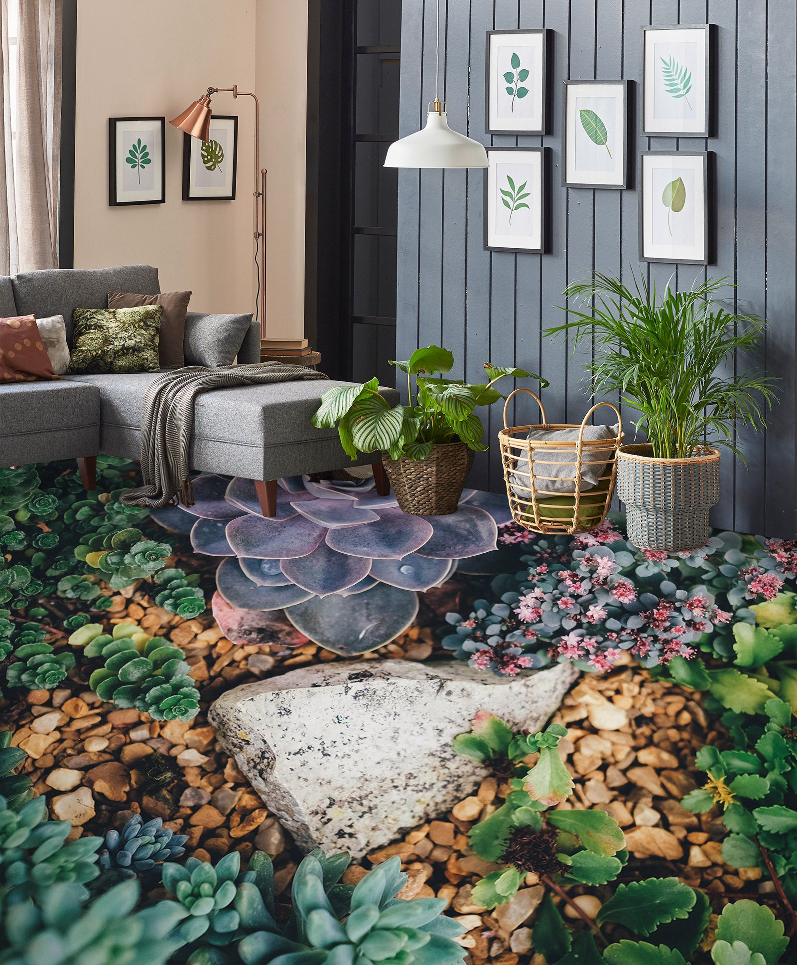 3D Purple Succulent Lotus 1488 Floor Mural