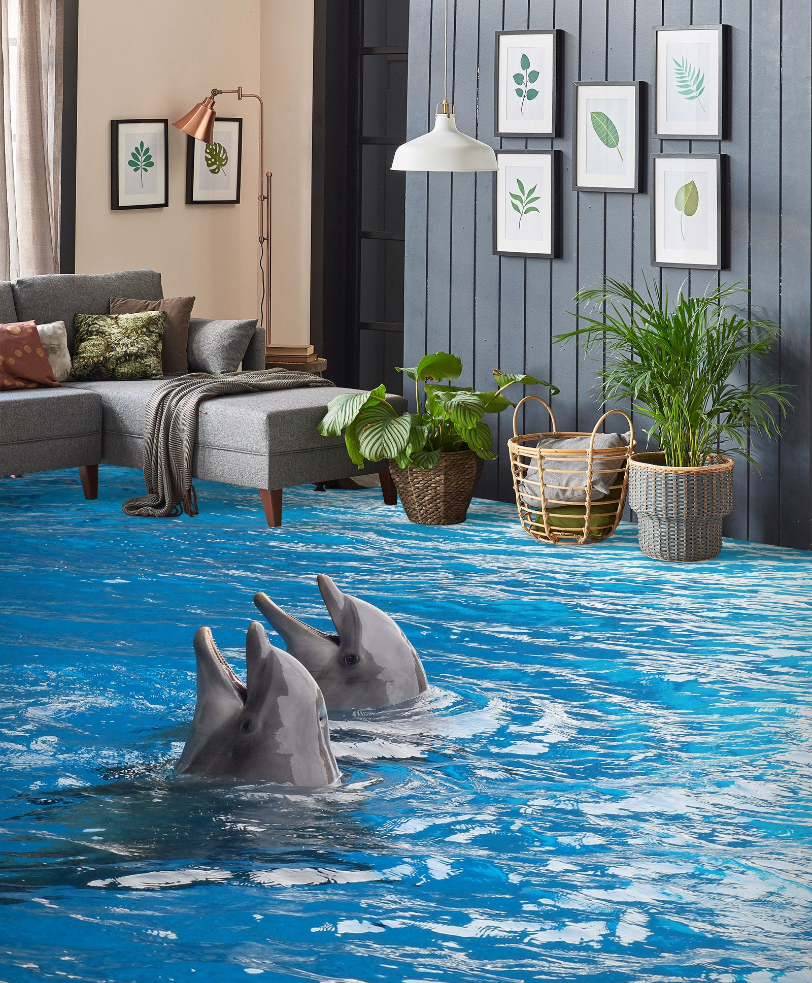 3D Dolphin's Anticipation 1285 Floor Mural Wallpaper Murals Self-Adhesive Removable Print Epoxy