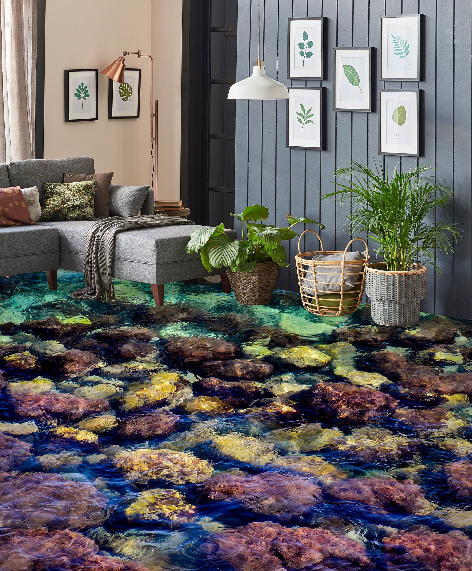 3D Purple Ocean Stones 063 Floor Mural Wallpaper Murals Rug & Mat Print Epoxy waterproof bath floor