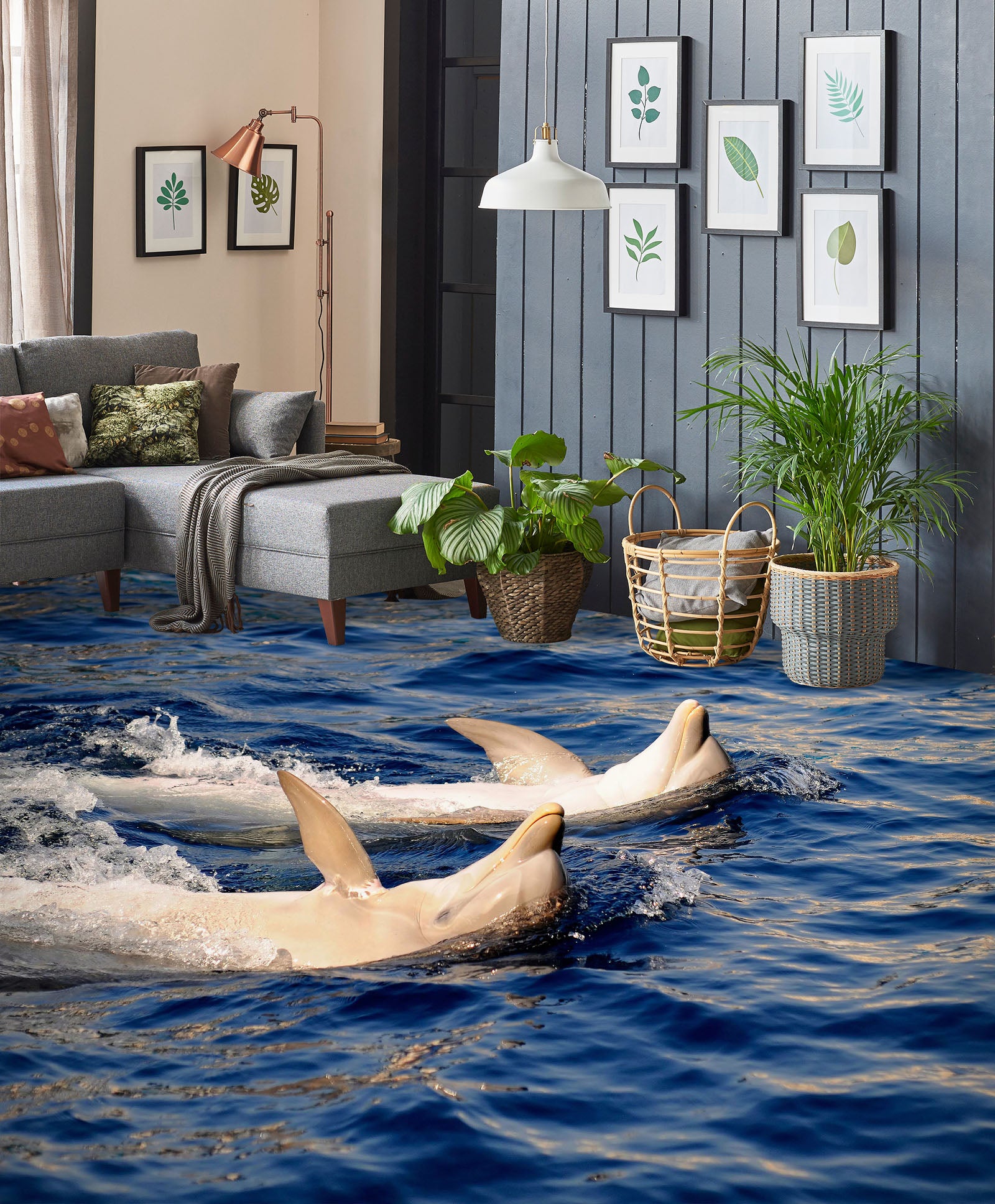 3D Leisurely Dolphins 1211 Floor Mural Wallpaper Murals Self-Adhesive Removable Print Epoxy