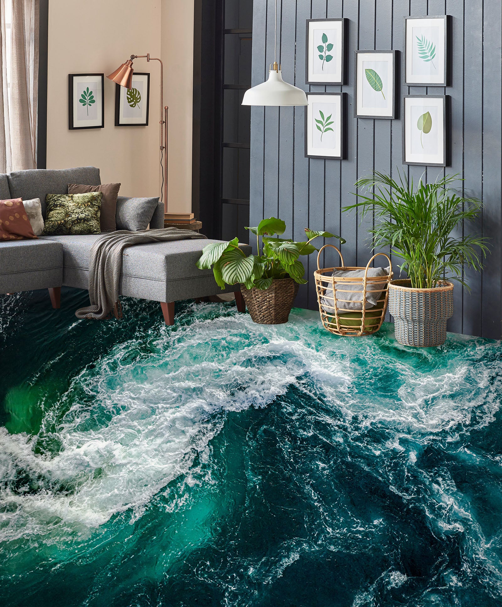 3D Rich Green Waves 583 Floor Mural Wallpaper Murals Rug & Mat Print Epoxy waterproof bath floor