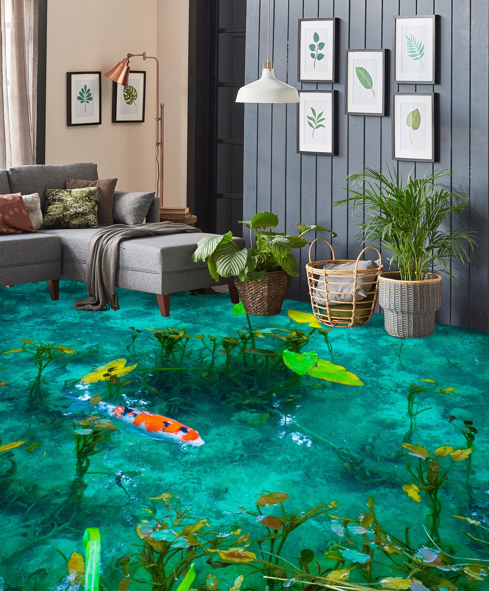 3D Fluorescent Green Fish 745 Floor Mural Wallpaper Murals Rug & Mat Print Epoxy waterproof bath floor