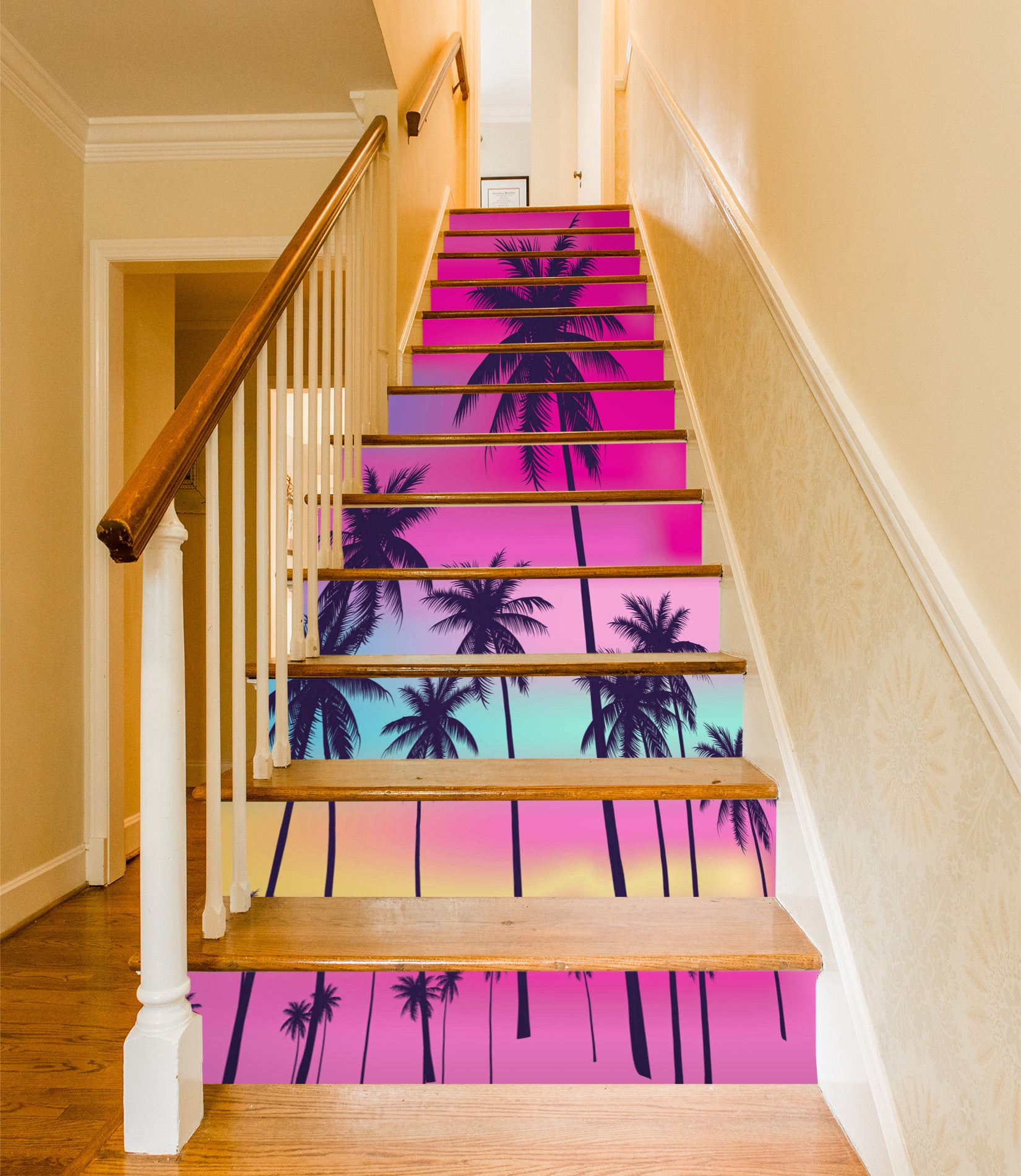 3D Coconut Trees Under Colorful Sky 285 Stair Risers