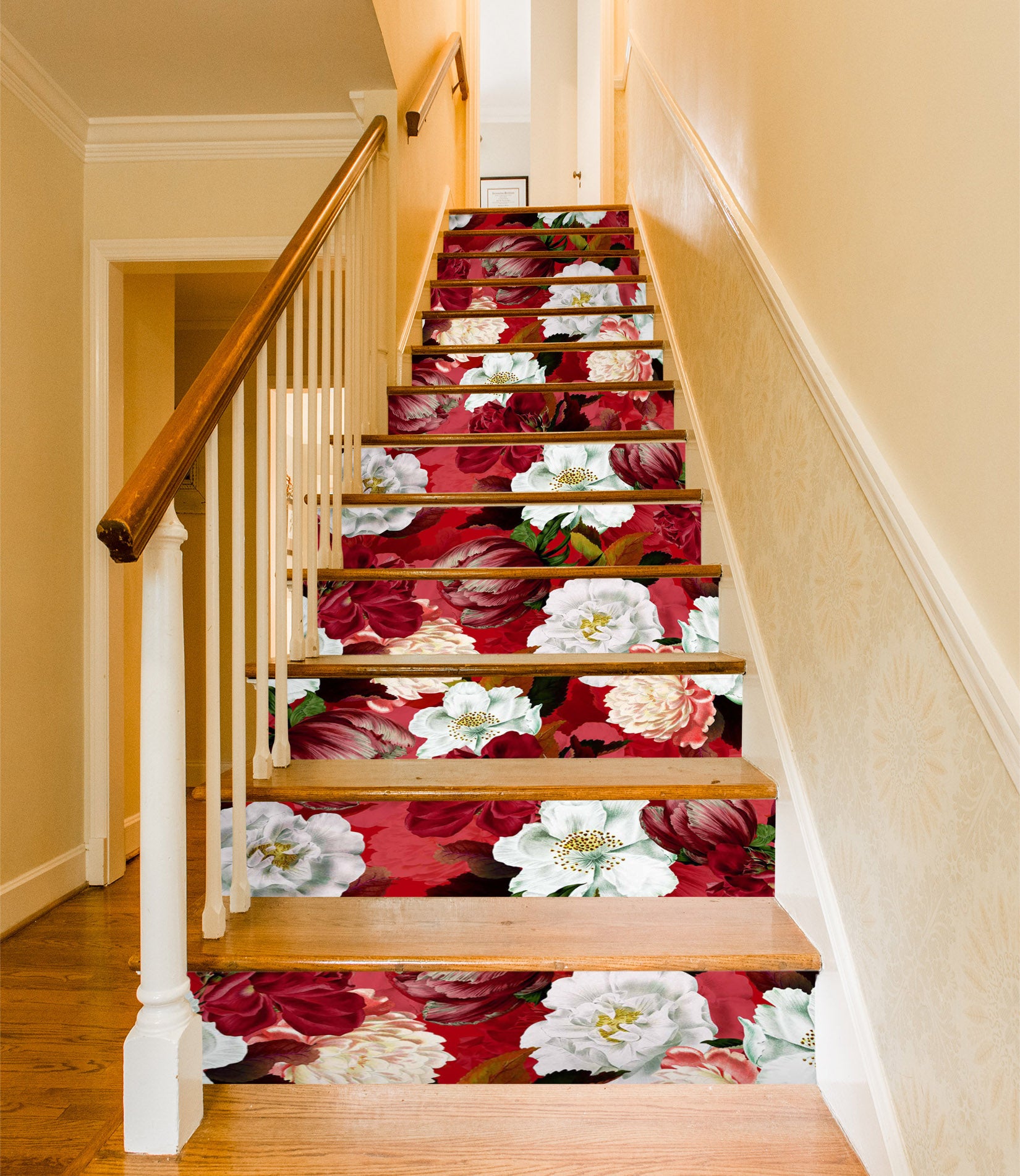 3D Red White Flowers 10430 Uta Naumann Stair Risers