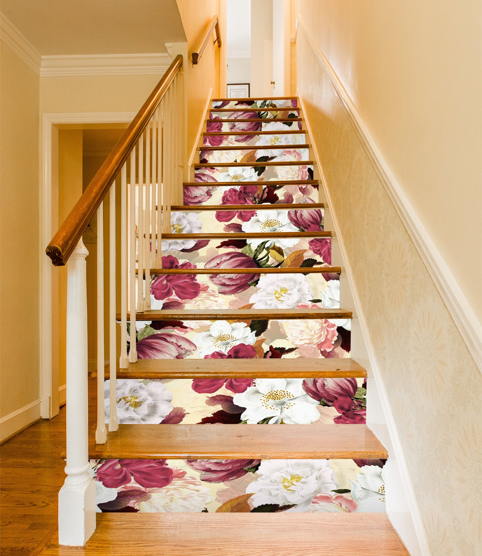 3D Red White Flower Pattern 10433 Uta Naumann Stair Risers