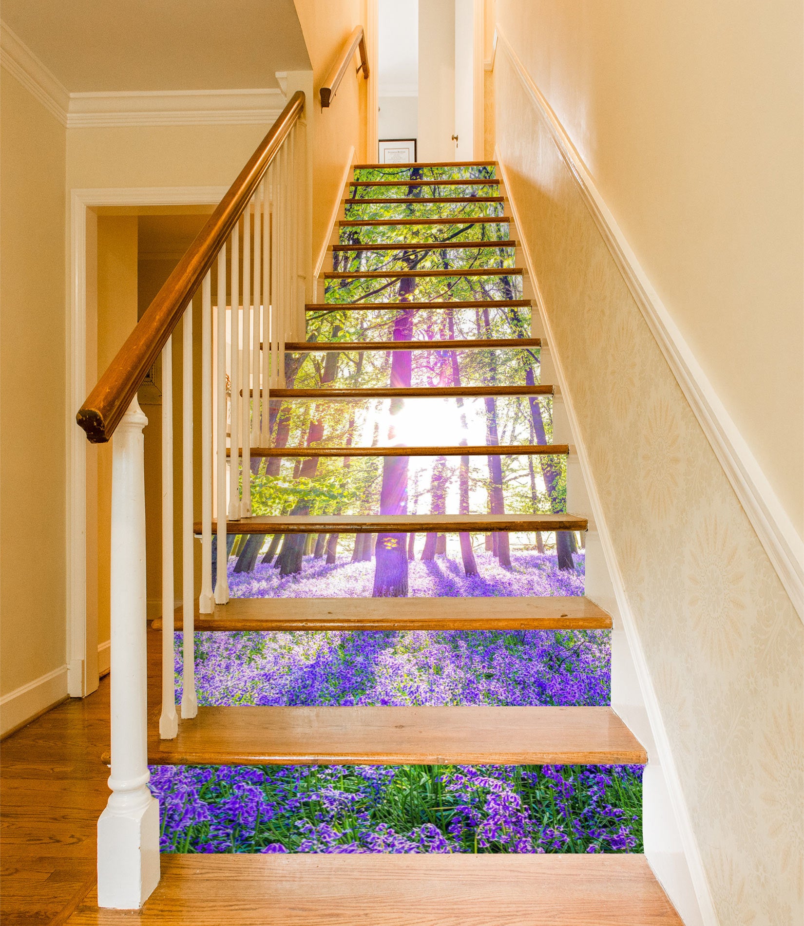 3D Sunlight Purple Flowers Woods 10958 Assaf Frank Stair Risers