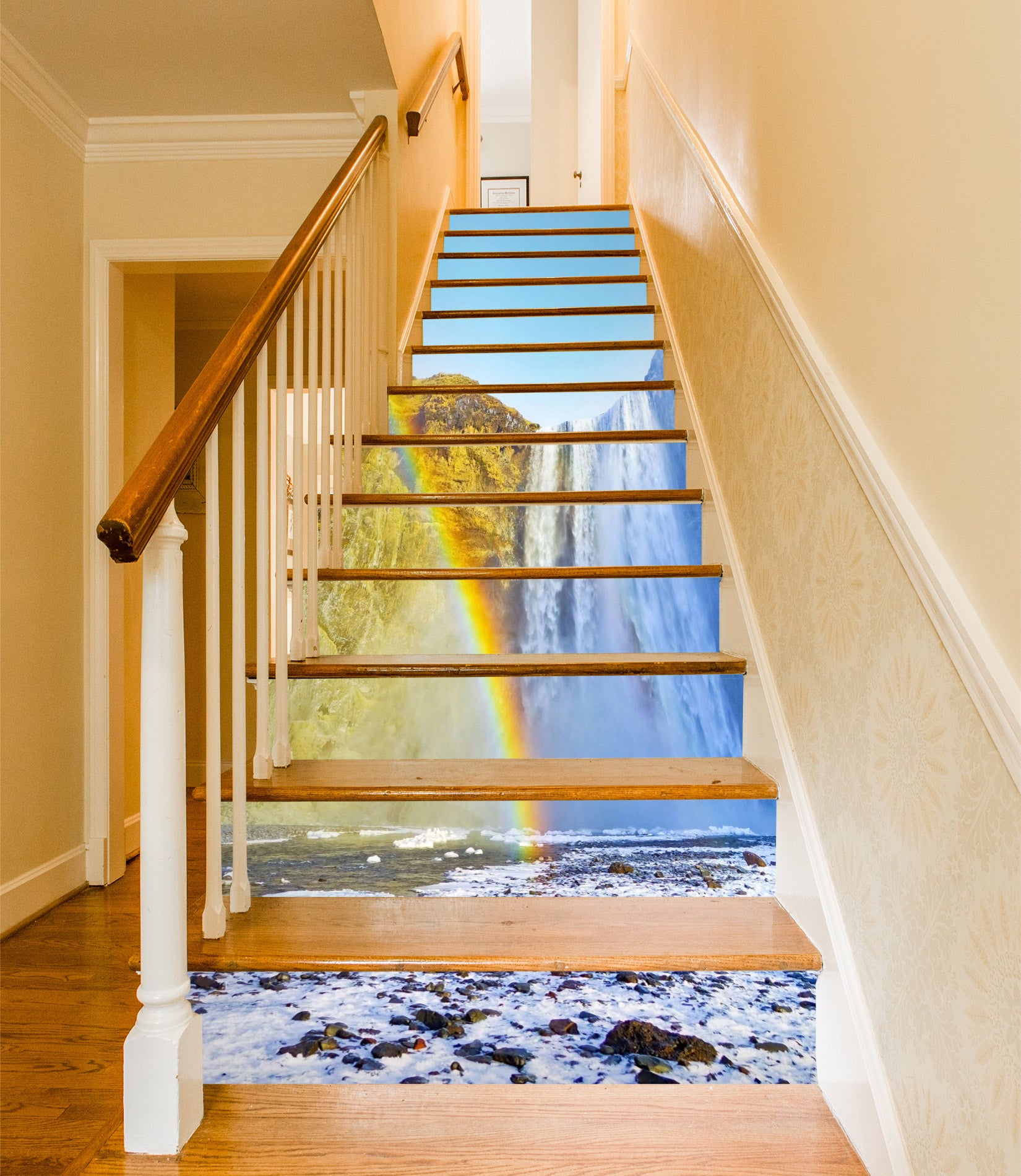 3D Waterfall Under The Rainbow 352 Stair Risers
