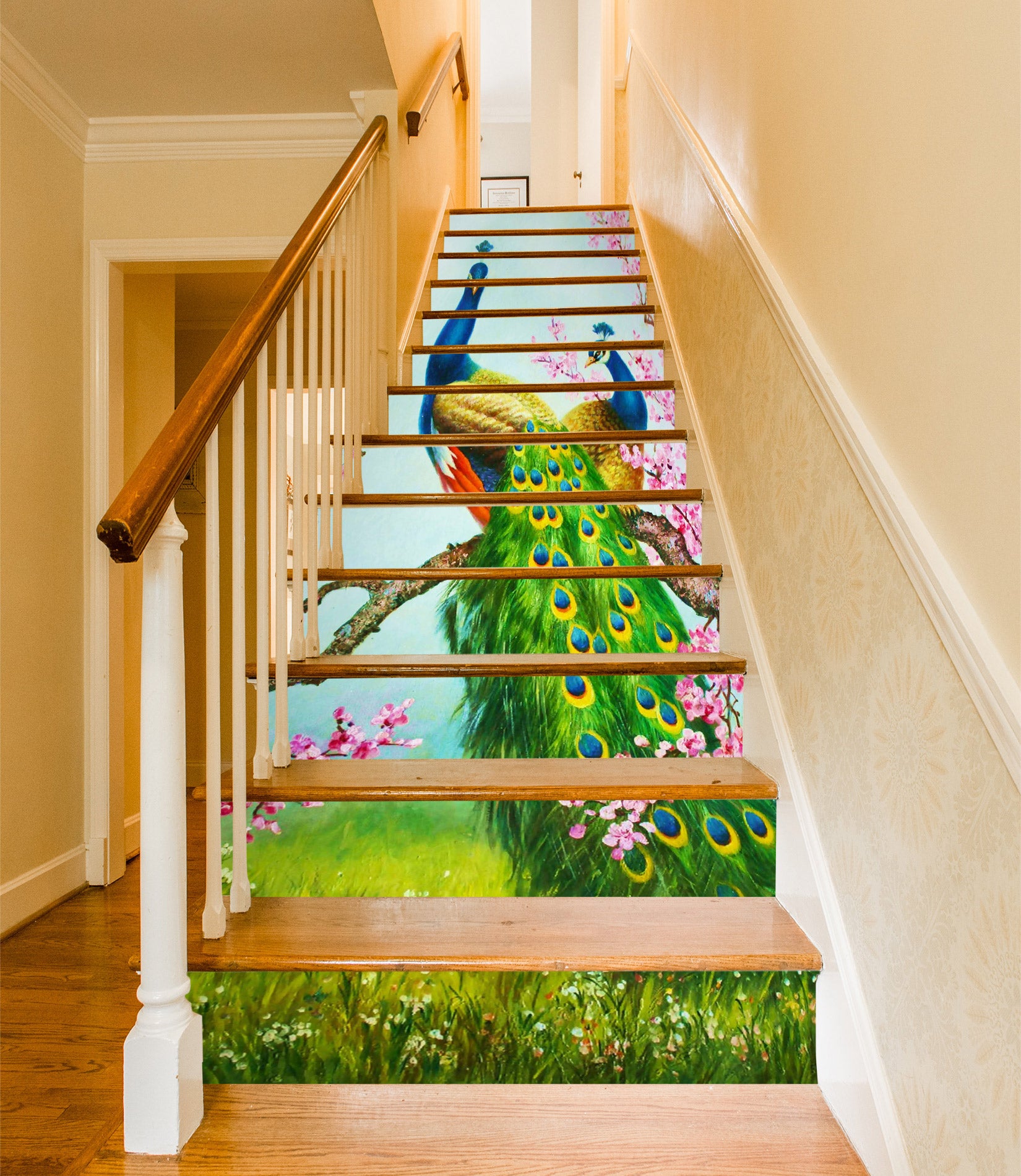 3D Two Beautiful Peacocks 190 Stair Risers