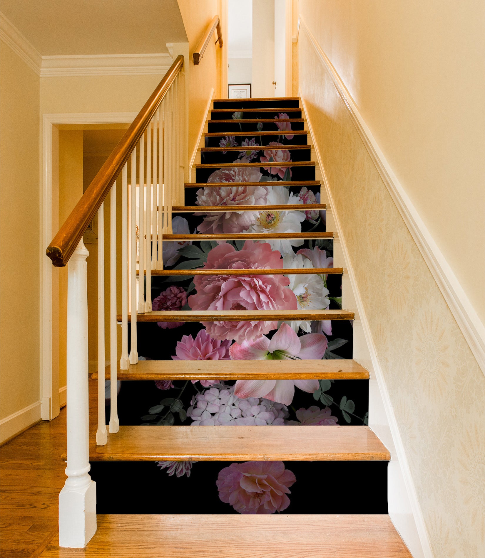 3D Different Flowers In Black 519 Stair Risers