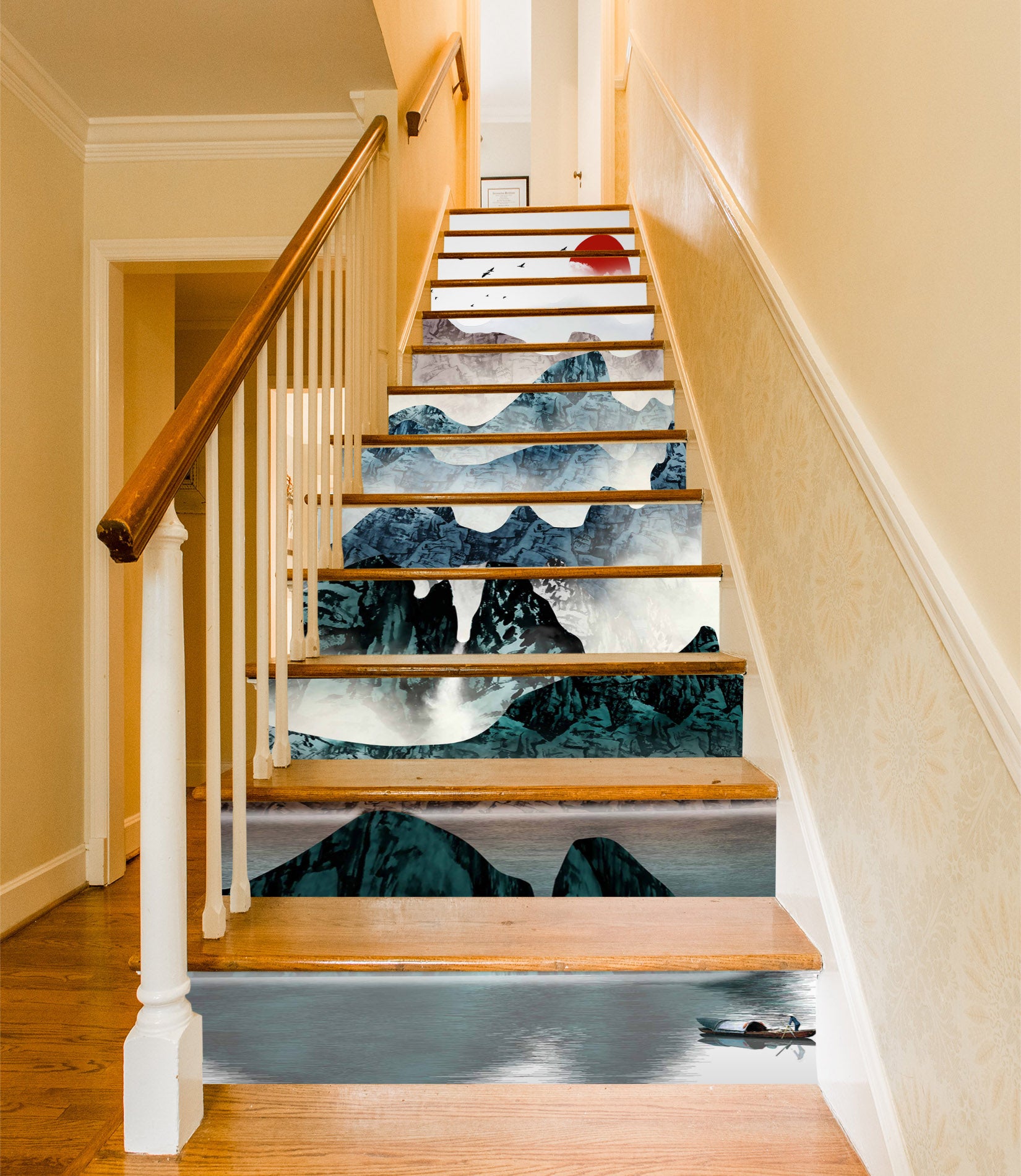 3D Cloudy Mountains In the Morning 549 Stair Risers