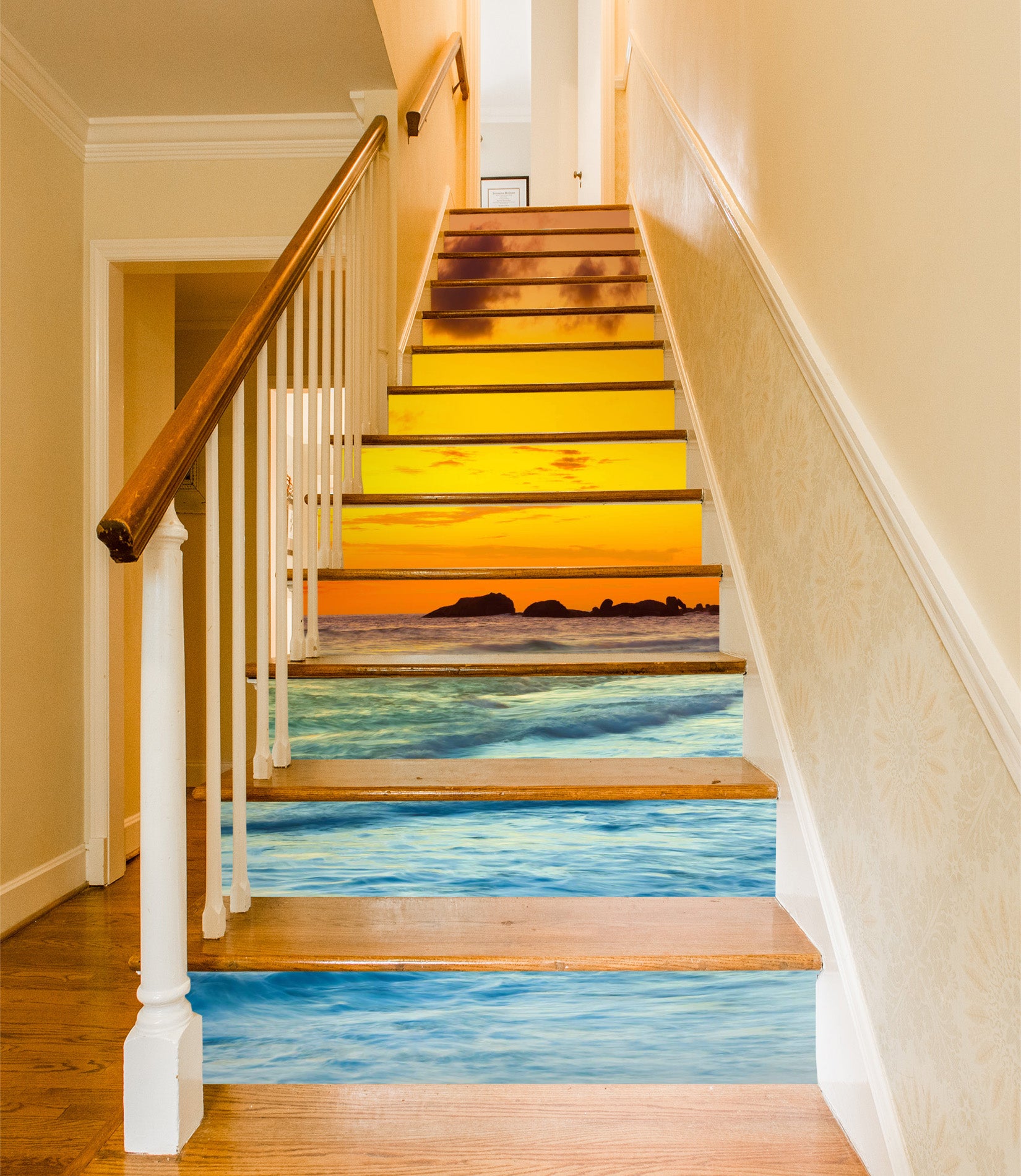 3D Romantic Sunset At The Seaside 625 Stair Risers