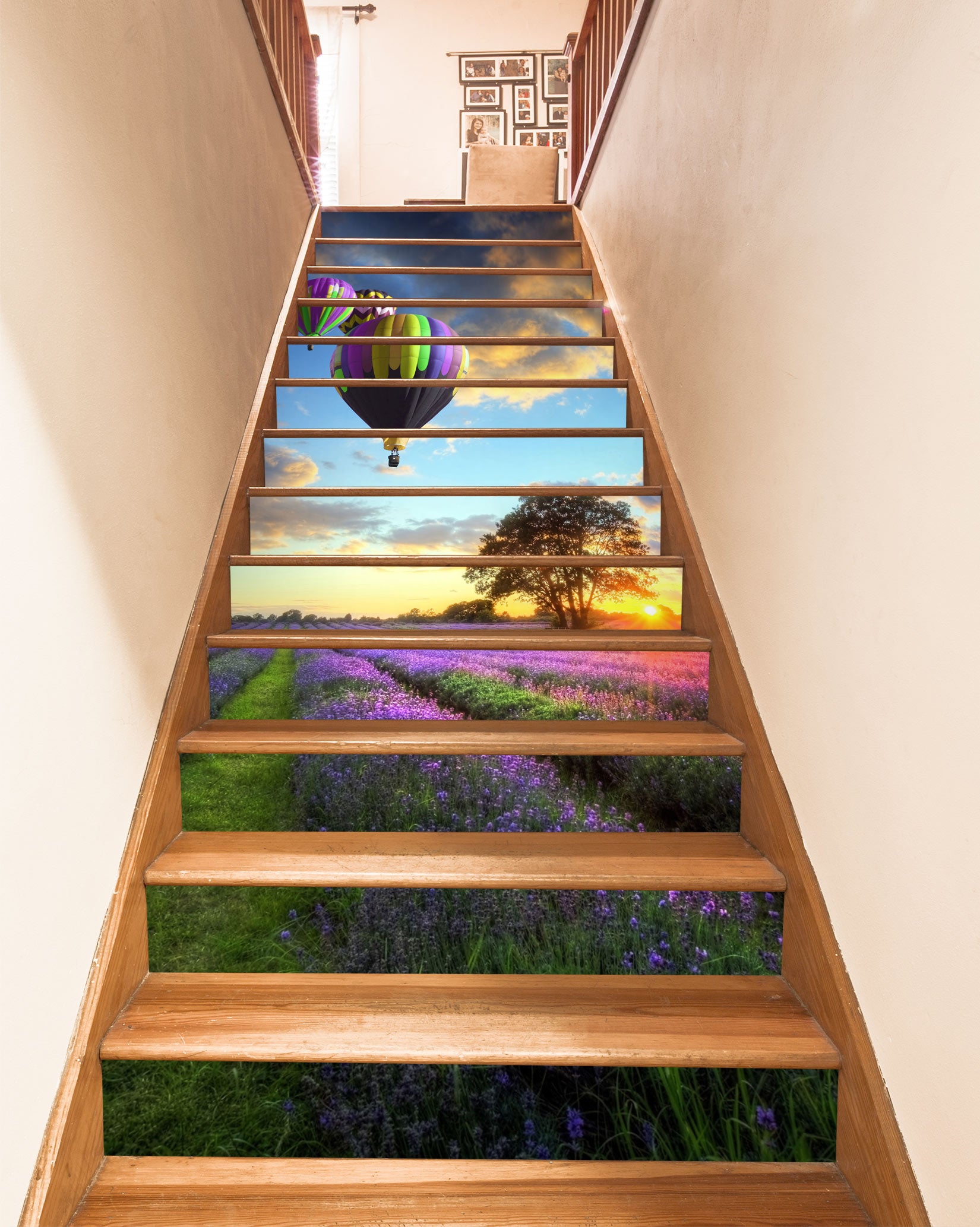 3D Hot Air Balloon Over Flower Field 404 Stair Risers
