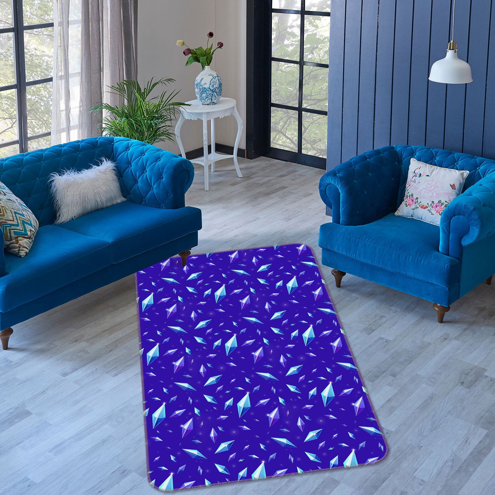 3D Blue Spots 3031 Rose Catherine Khan Rug Non Slip Rug Mat