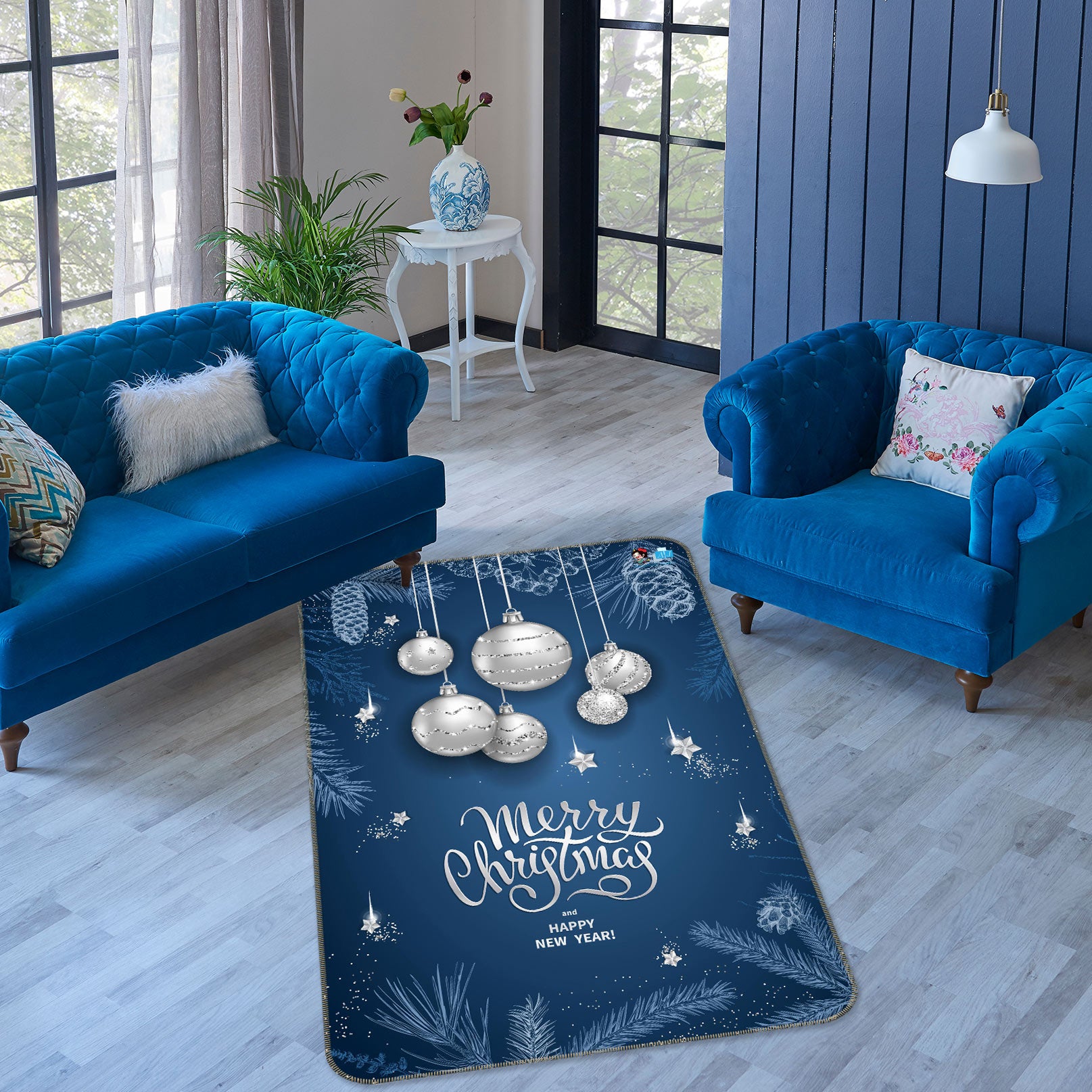 3D White Ball 56197 Christmas Non Slip Rug Mat Xmas