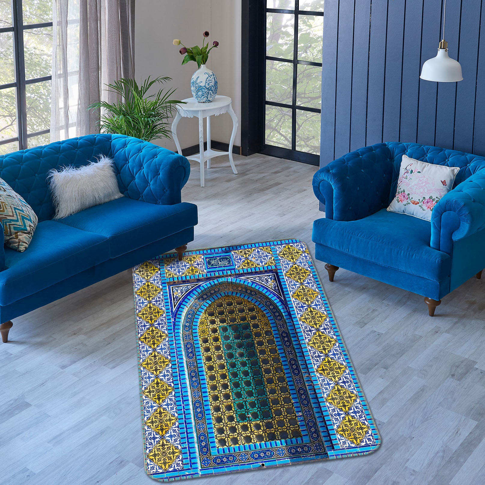 3D Yellow Pattern 194 Assaf Frank Rug Non Slip Rug Mat