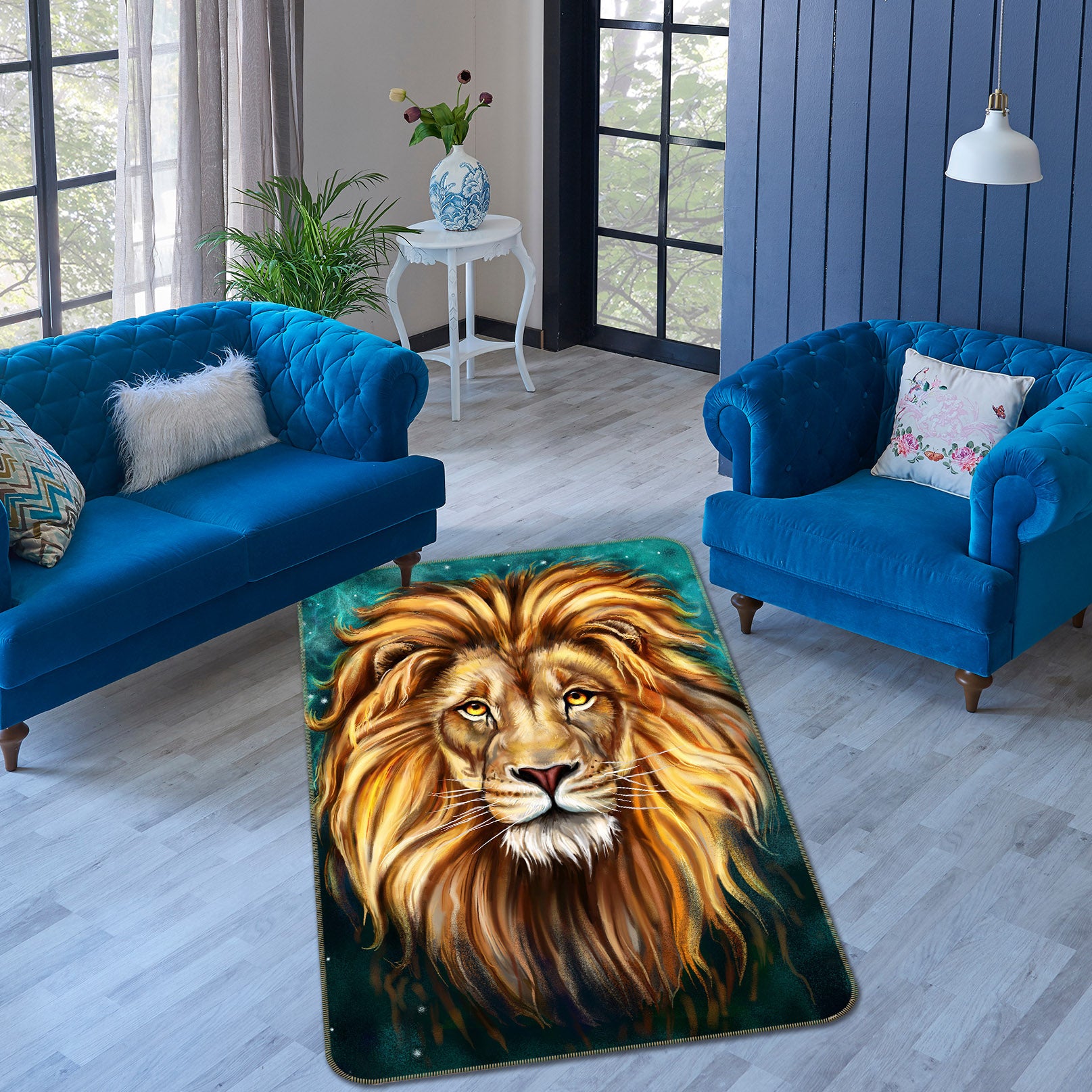 3D Yellow Lion Head 196 Animal Non Slip Rug Mat