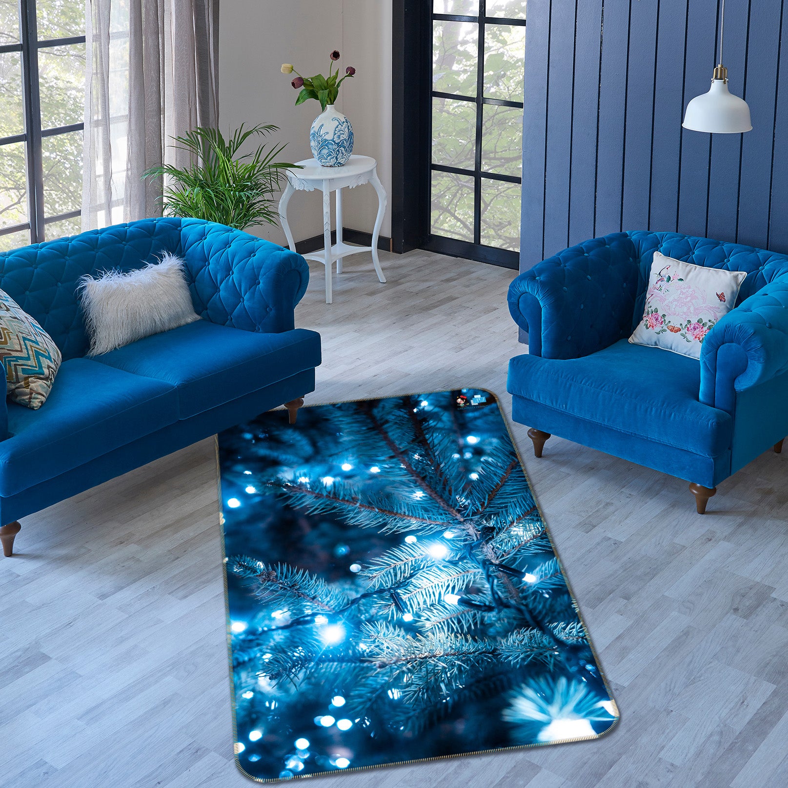 3D Blue Light Branches 57011 Christmas Non Slip Rug Mat Xmas