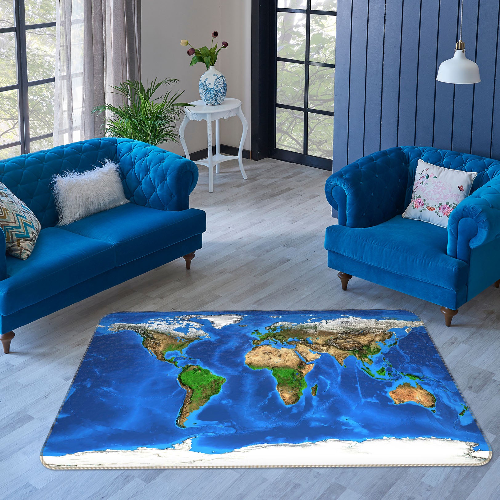 3D Green Island 268 World Map Non Slip Rug Mat
