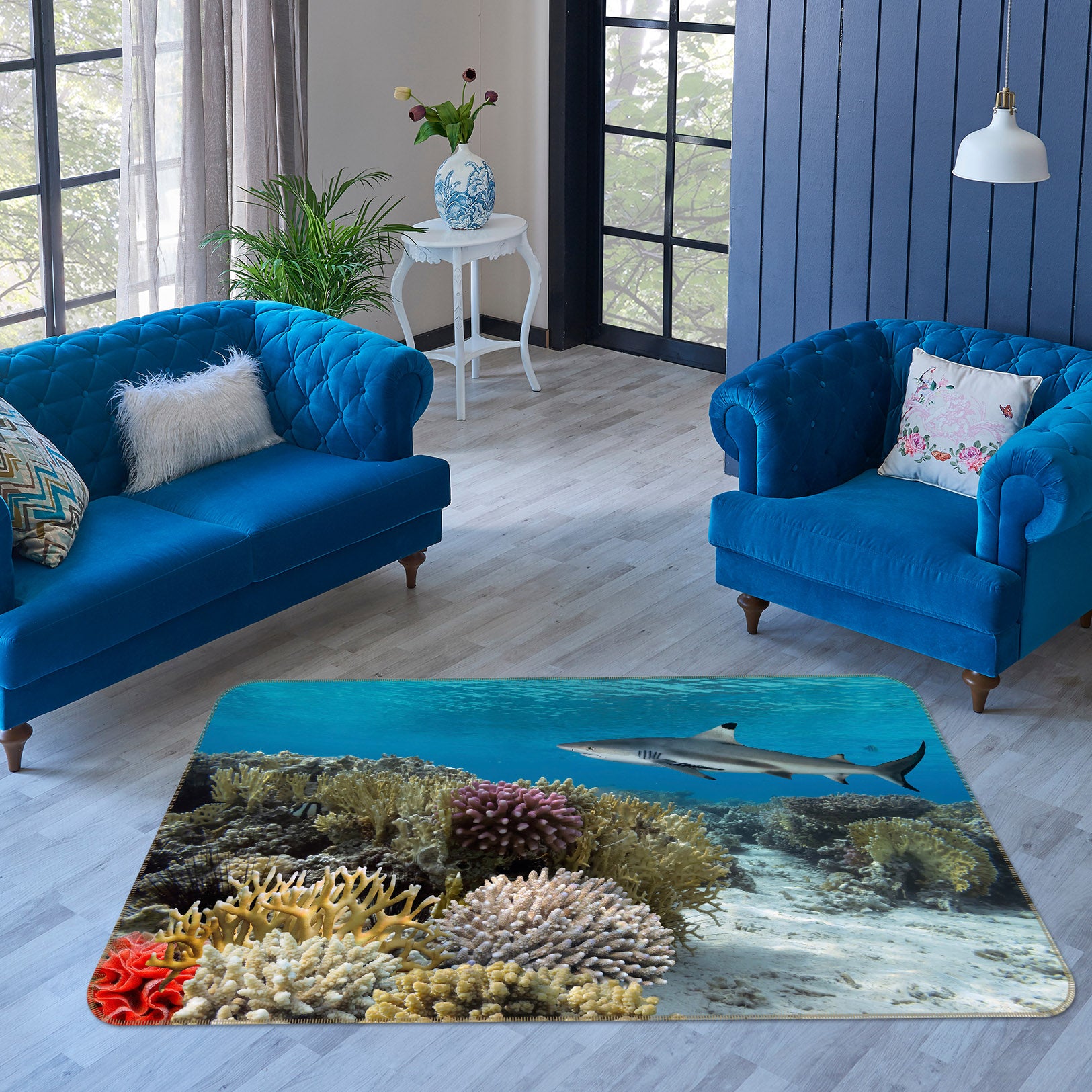 3D Coral Shark 076 Animal Non Slip Rug Mat