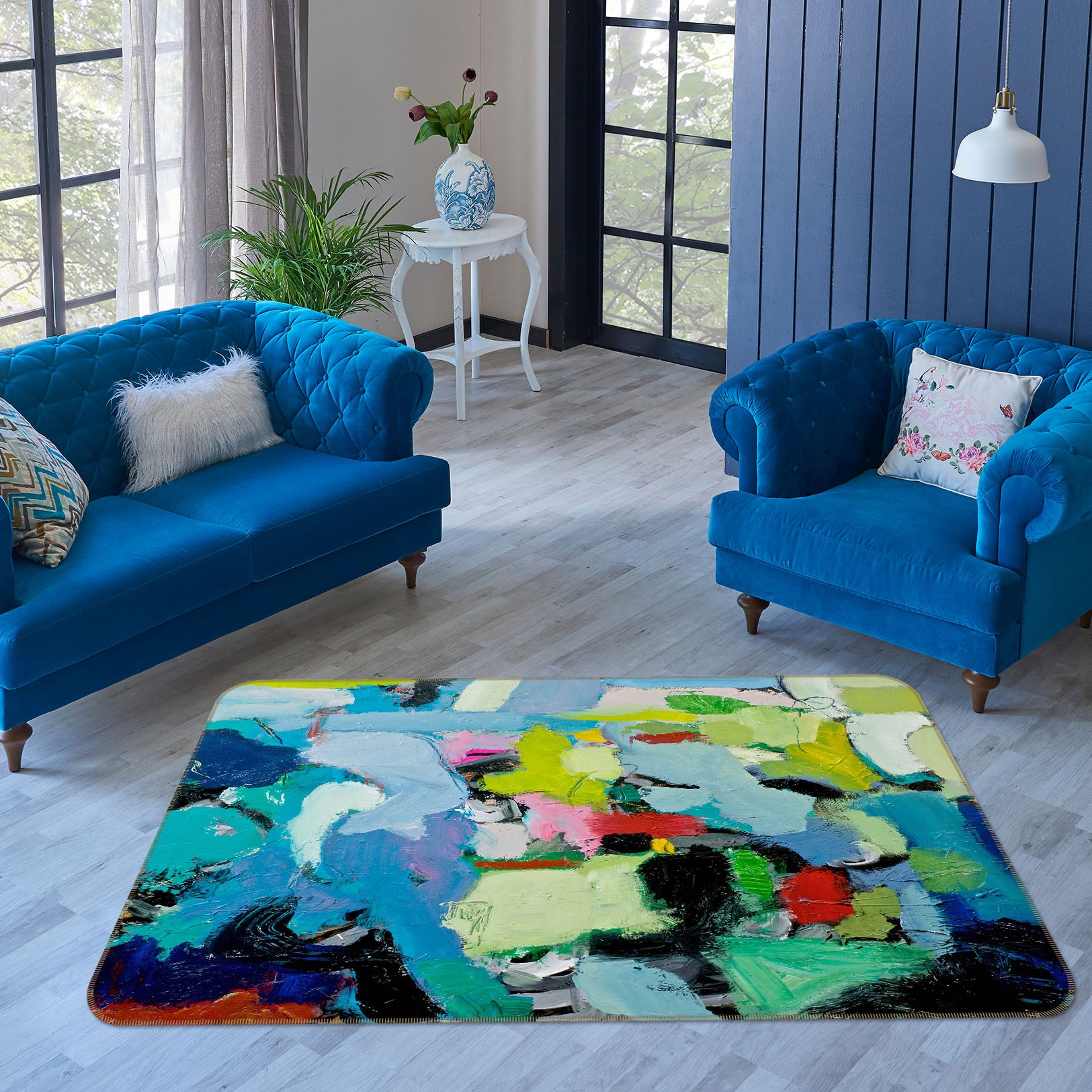 3D Blue Graffiti 1048 Allan P. Friedlander Rug Non Slip Rug Mat