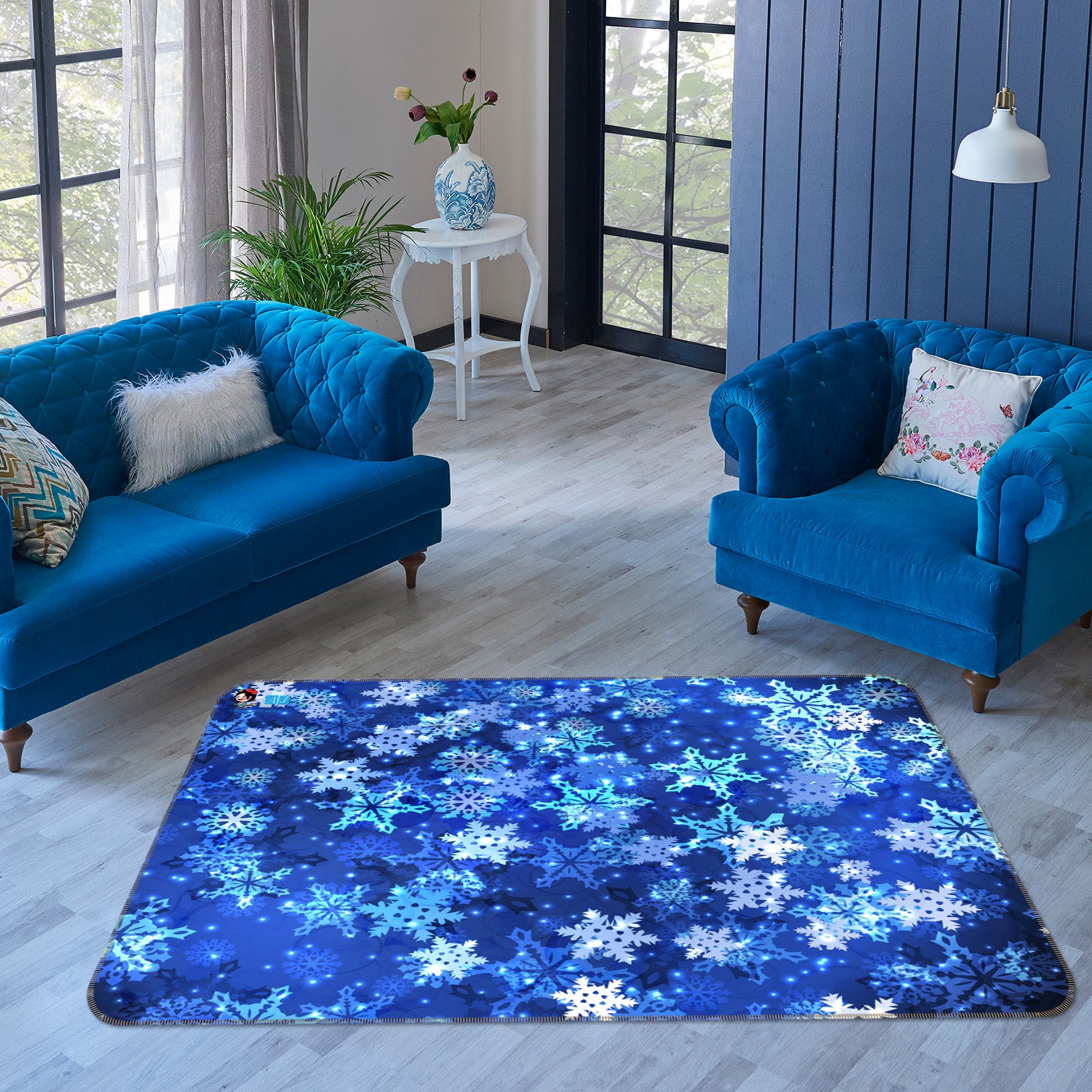 3D Blue Snowflakes 56229 Christmas Non Slip Rug Mat Xmas