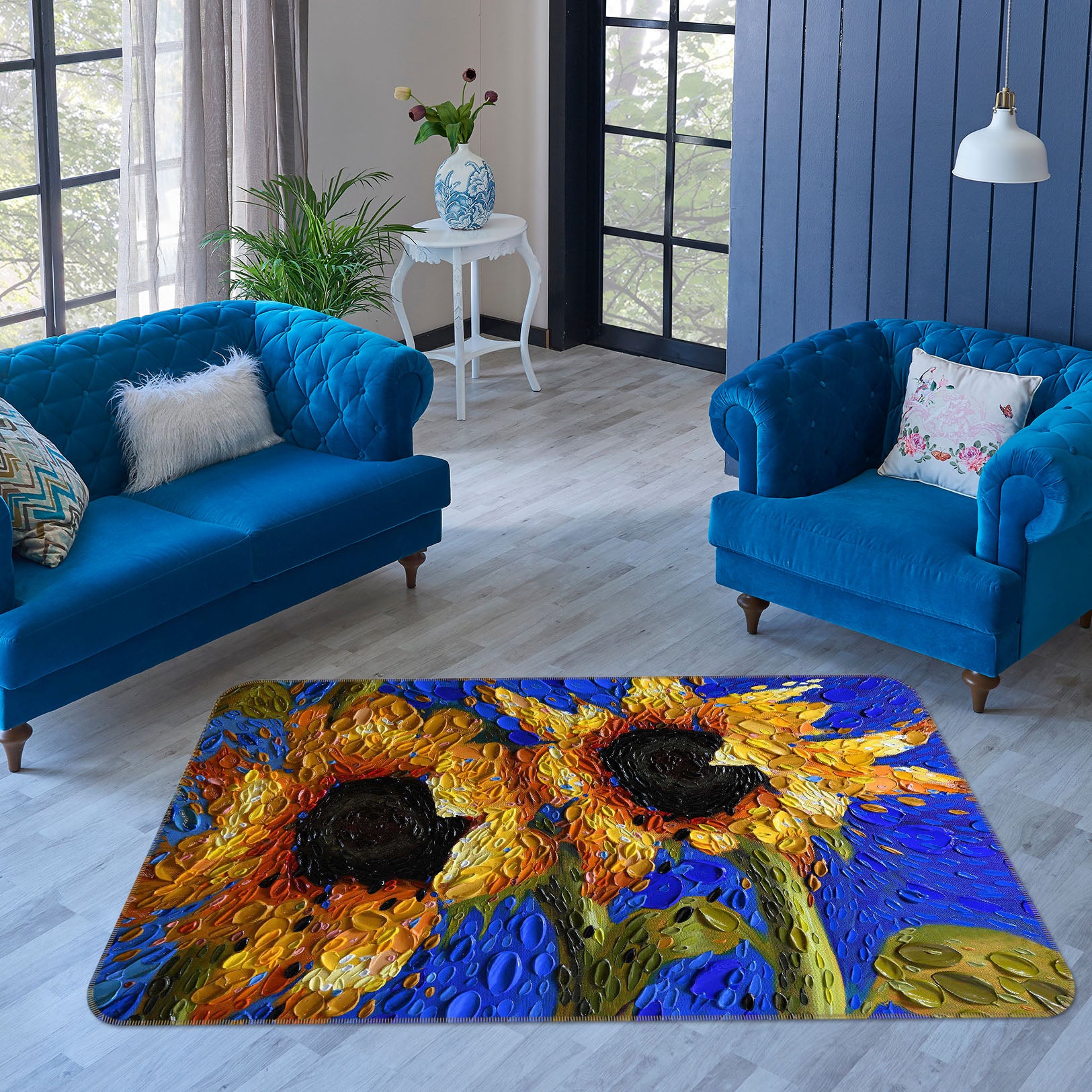 3D Sunflowers 1002 Dena Tollefson Rug Non Slip Rug Mat