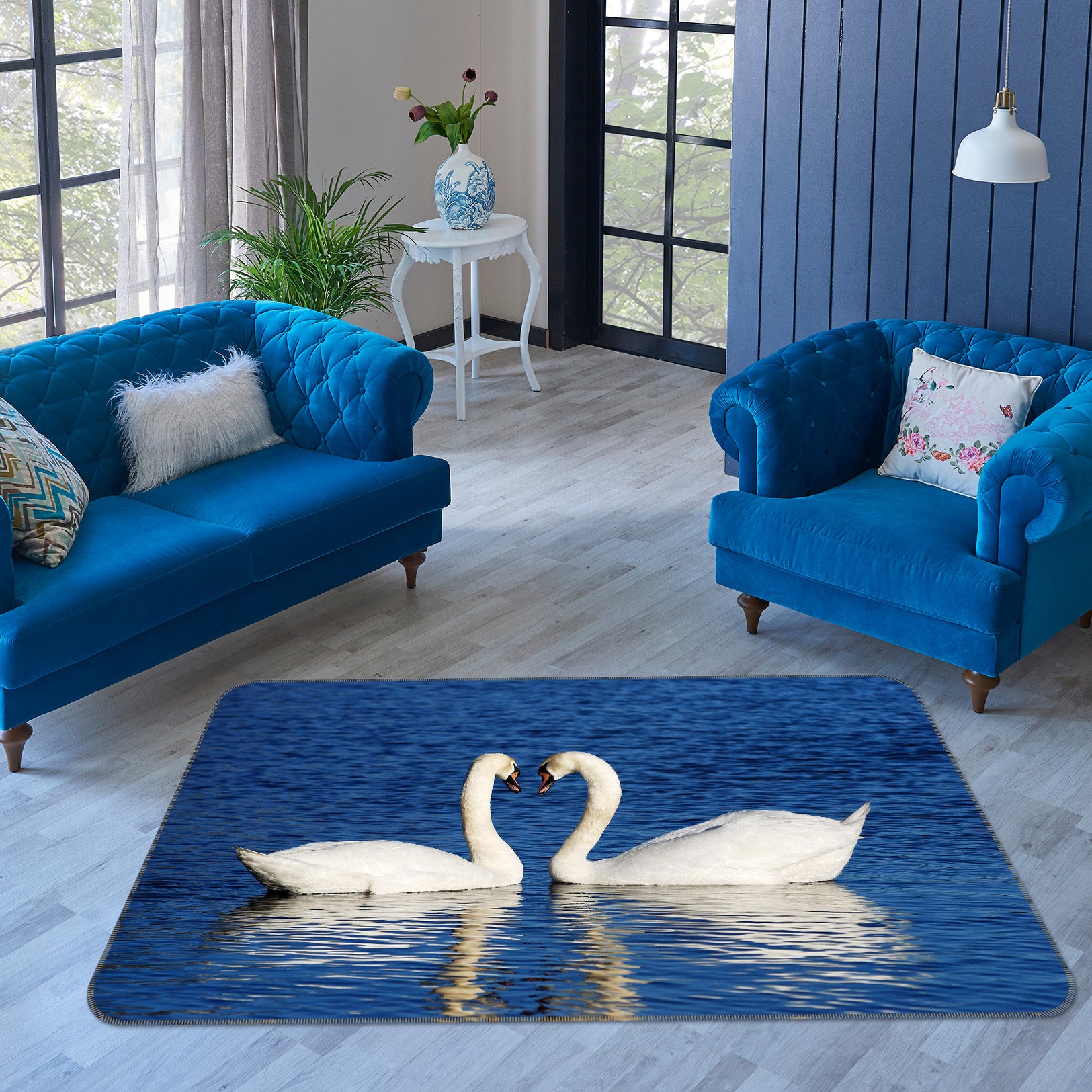 3D White Swan 138 Animal Non Slip Rug Mat