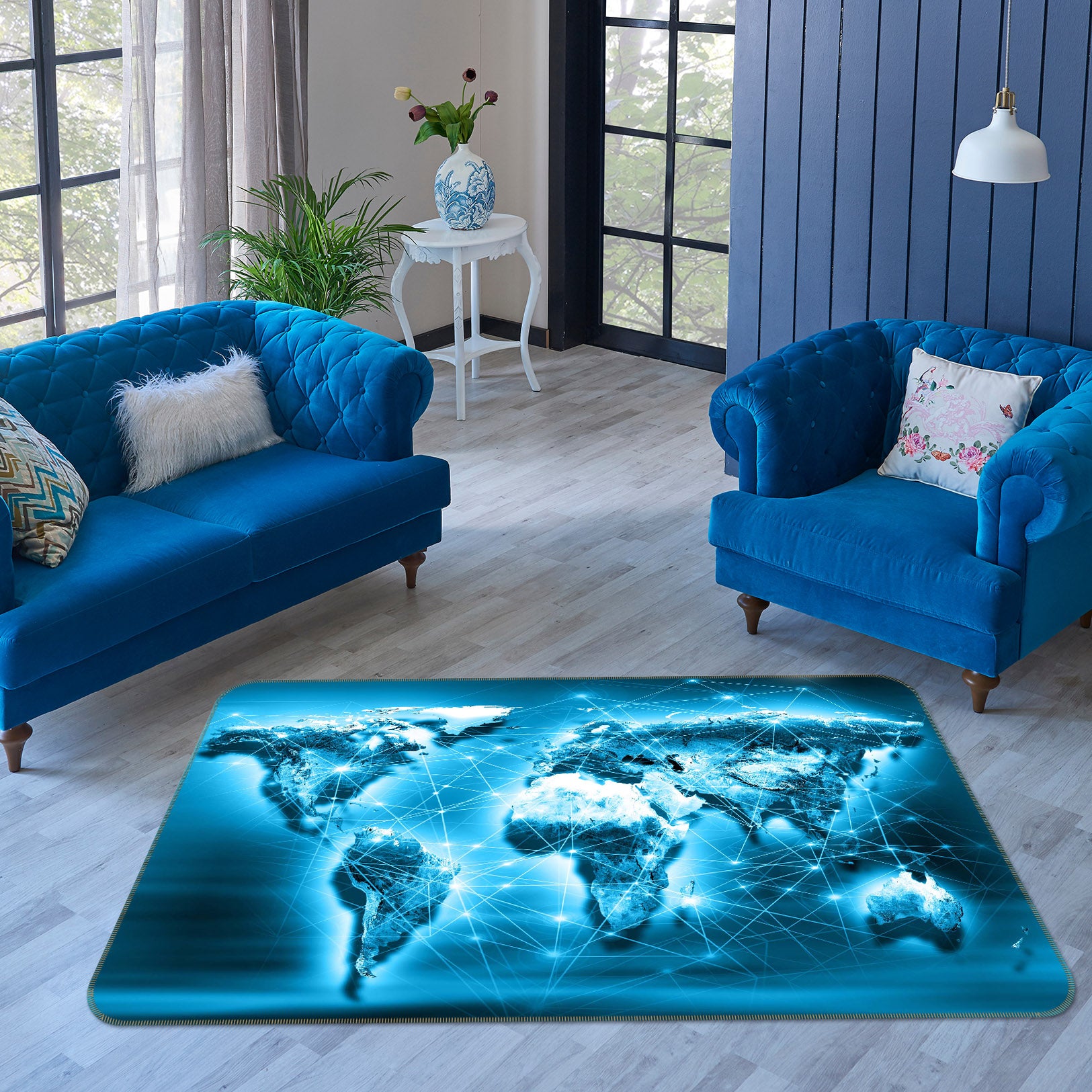 3D Blue Mountain 274 World Map Non Slip Rug Mat