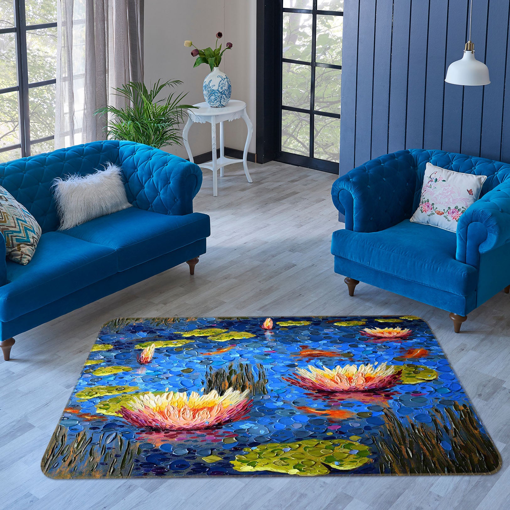 3D Lotus Pond 1005 Dena Tollefson Rug Non Slip Rug Mat