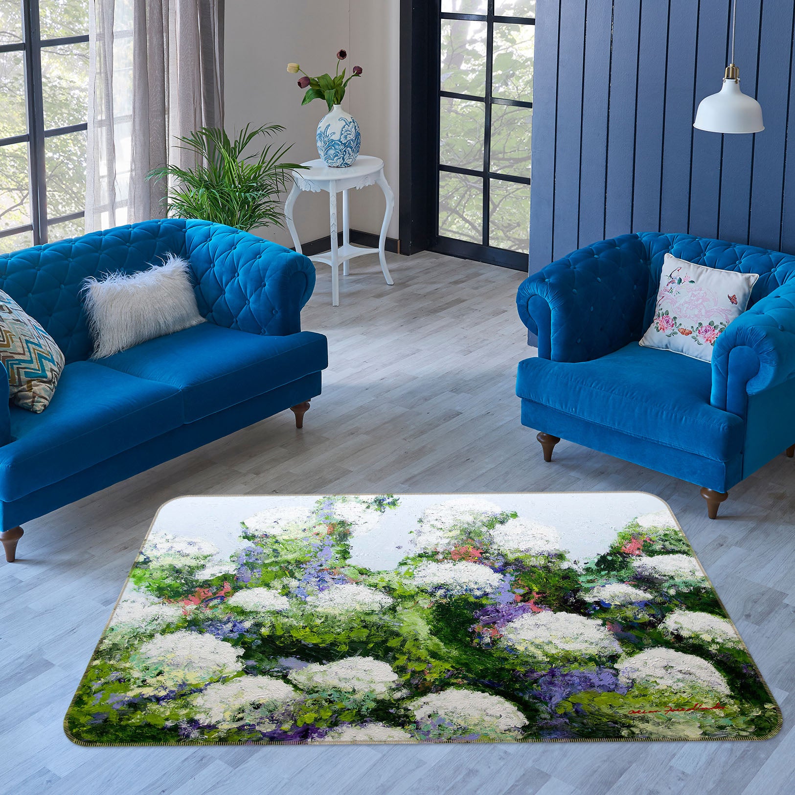 3D White Camellia 1113 Allan P. Friedlander Rug Non Slip Rug Mat