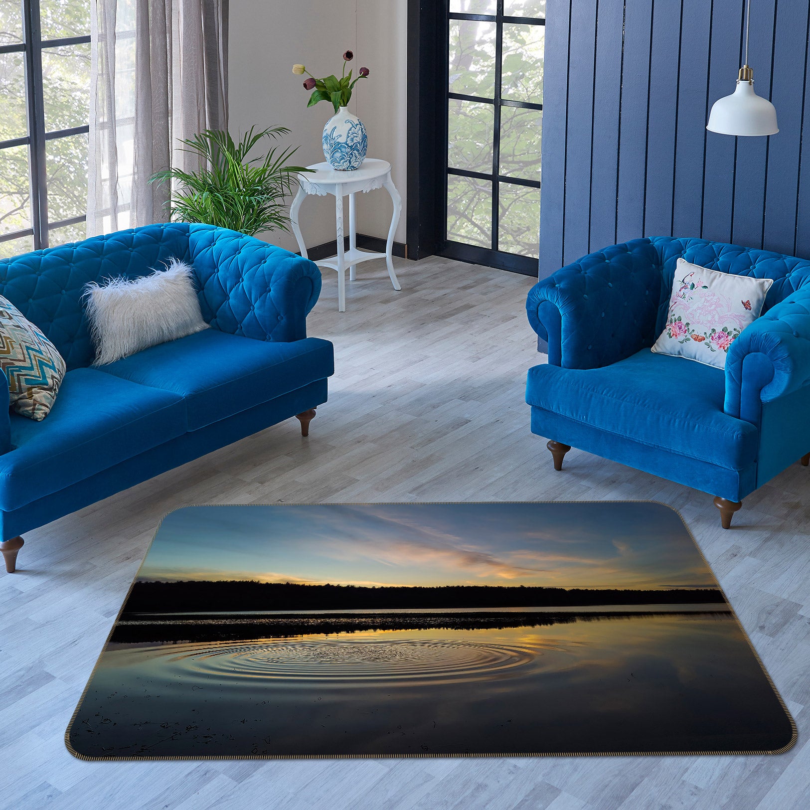 3D Night Forest Lake 1018 Jerry LoFaro Rug Non Slip Rug Mat