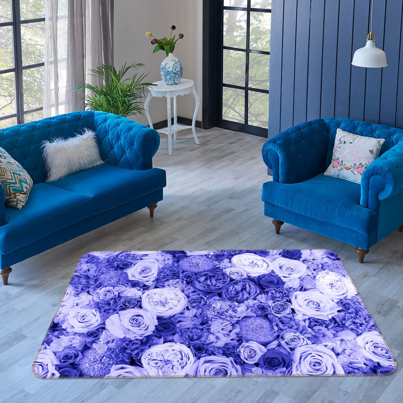 3D Purple Rose 1002 Noirblanc777 Rug Non Slip Rug Mat
