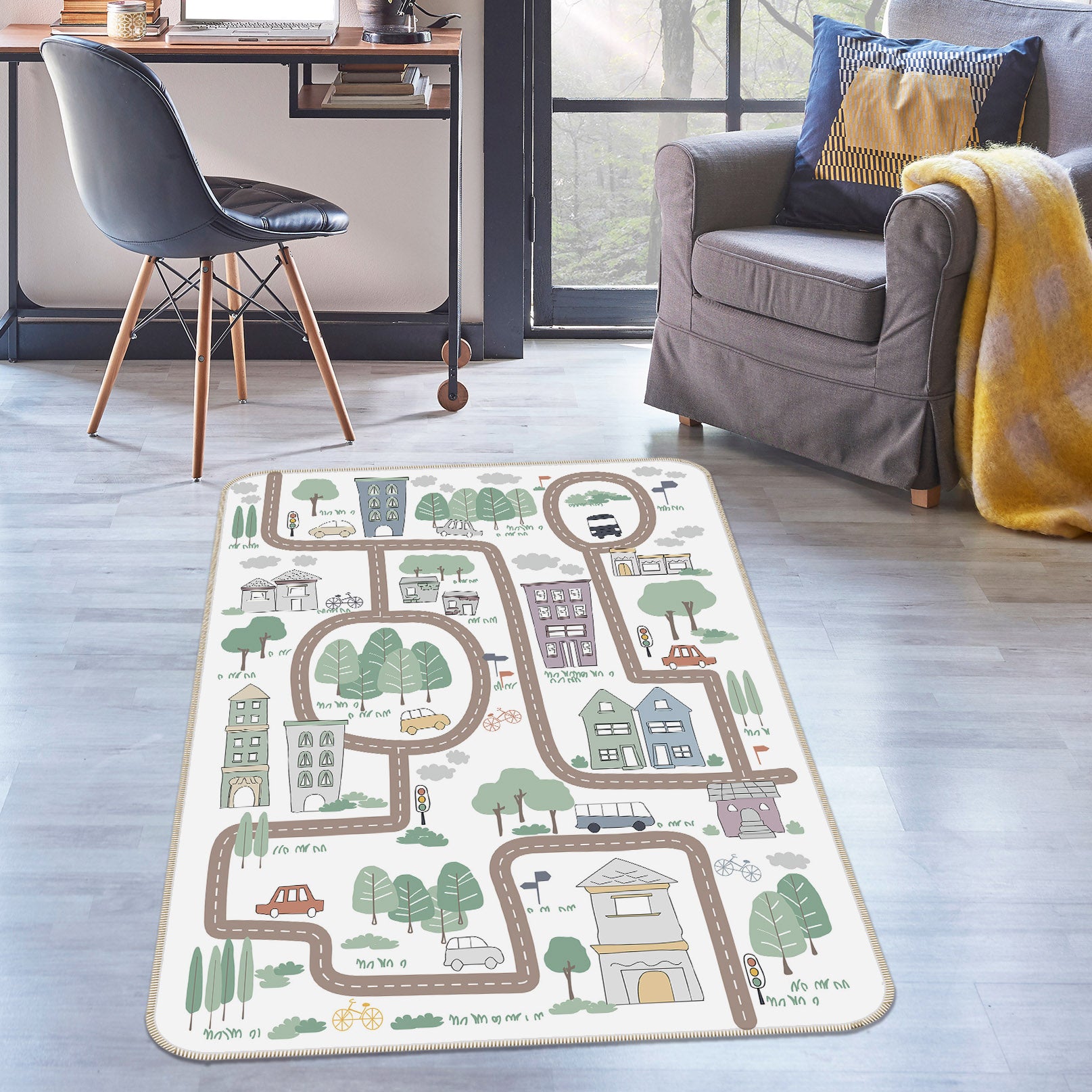 3D City Street 1108 Jillian Helvey Rug Non Slip Rug Mat