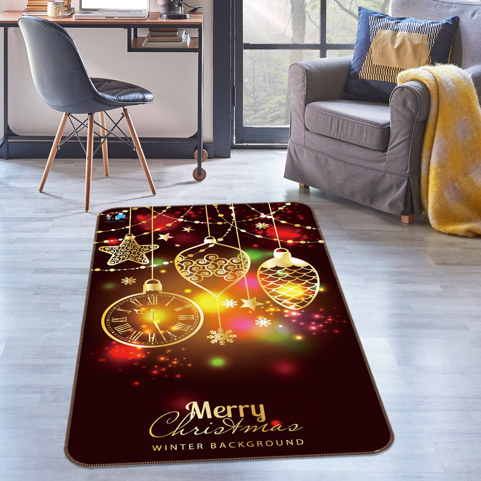 3D Clock Fruit String Lights 57029 Christmas Non Slip Rug Mat Xmas